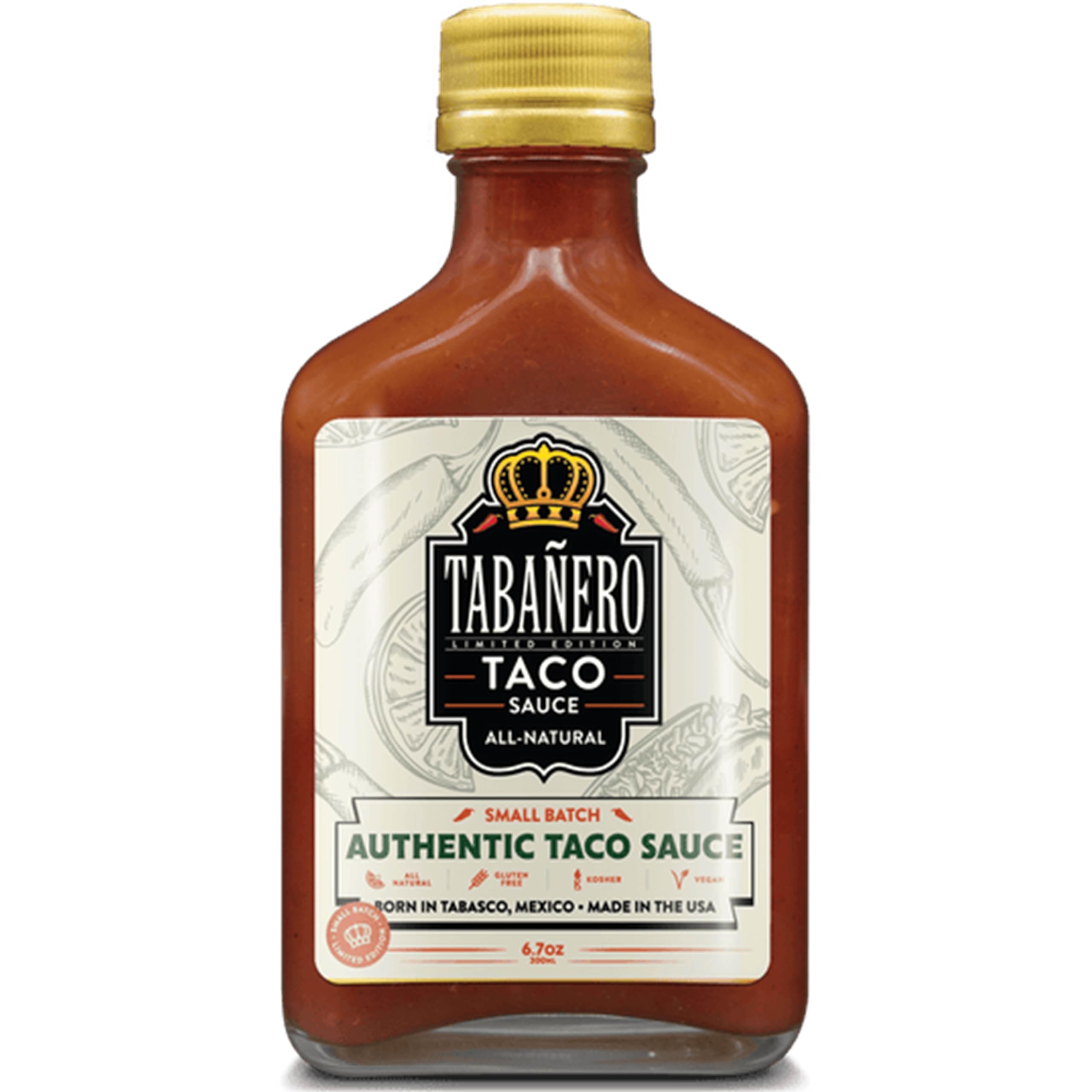 Tabañero Hot Taco Sauce - Authentic Mexican Red Enchilada Sauce for Tacos & Burritos | All Natural, Gluten Free, Vegan, Kosher | Gourmet Food Gift Made in USA (6.7 oz) - Perfect for Spicy Food Lovers, Mexican Cuisine & Home Cooking