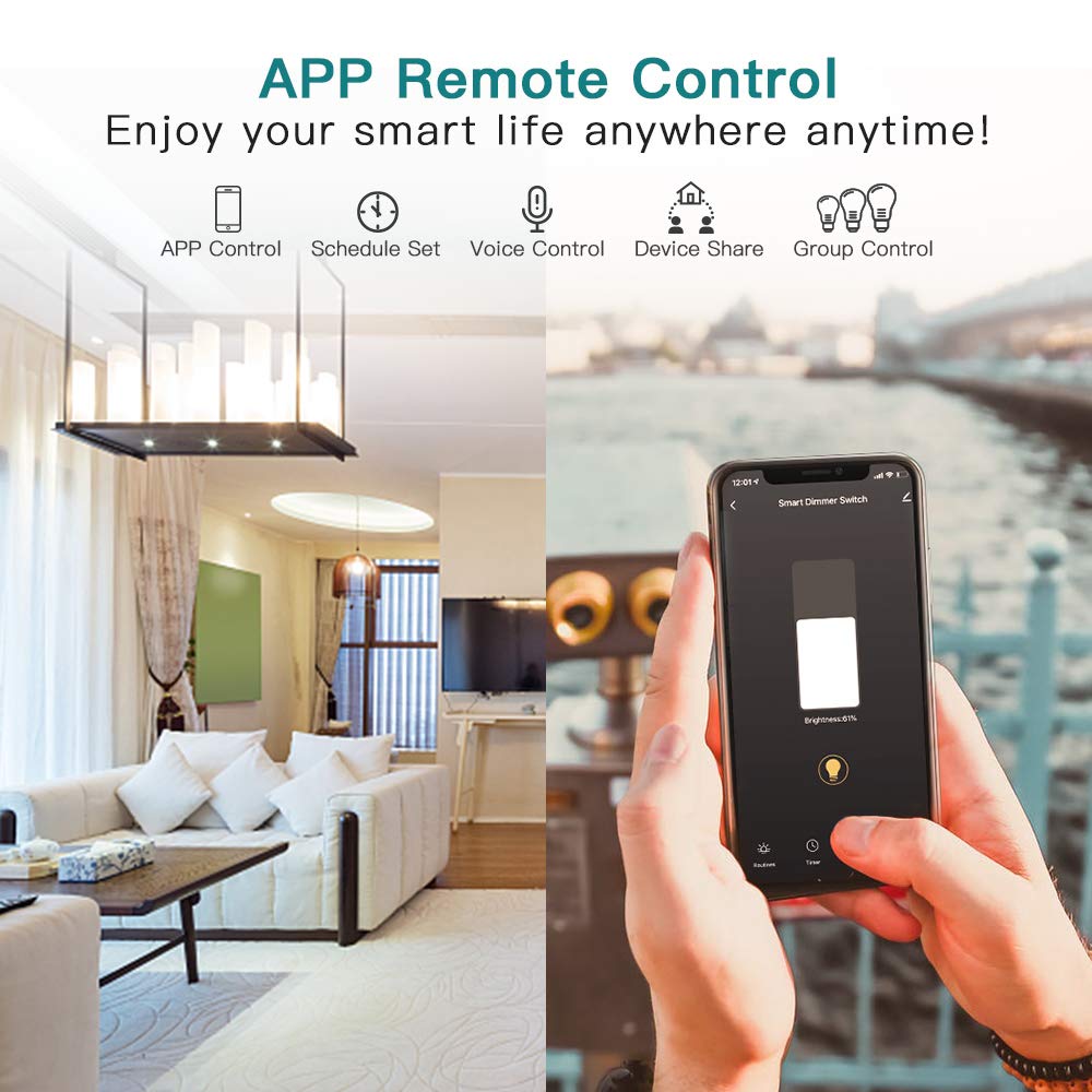 TREATLIFE 3-Way Smart Dimmer Switch 2 Pack - Alexa & Google Assistant Compatible WiFi Light Switch (2.4GHz, Neutral Wire Required) with Remote Control, Scheduling & Hub-Free Setup - Perfect for Smart Homes, Living Rooms & Bedrooms