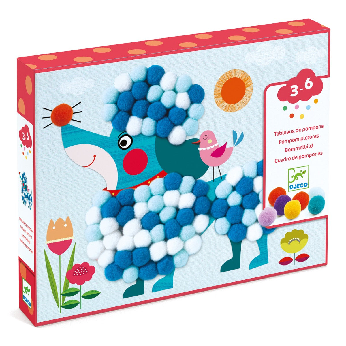 DJECO Pompom Collage Dog Art Kit - Soft Touch Textured Craft for Kids, DIY Home Decor & Sensory Play Activity