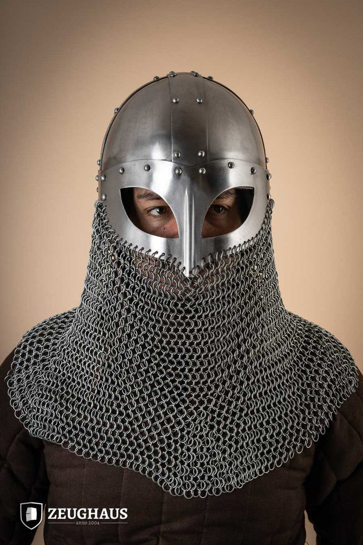 Viking Helmet with Aventail - 1.6mm Polished Steel Medieval Armor for LARP, Cosplay, and Historical Reenactment