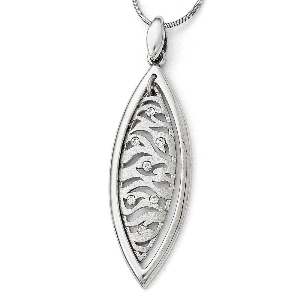 Black Bow Jewelry Sterling Silver Crystal Accent Cutout Marquise Pendant Necklace, 16x53mm, Perfect for Weddings & Special Occasions