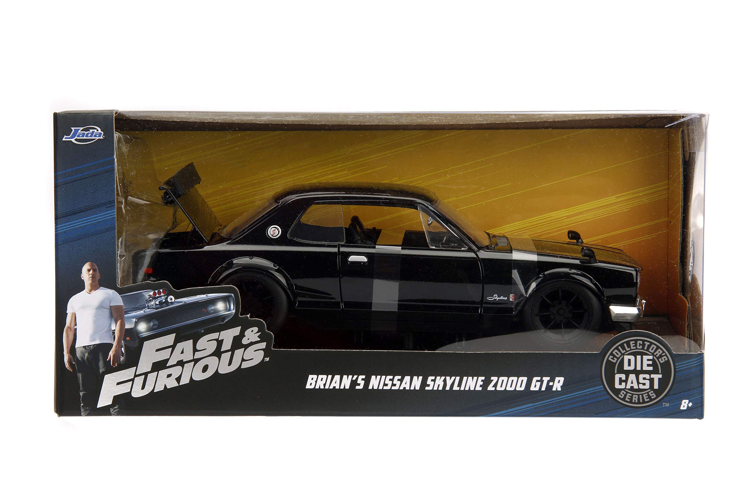 Jada Toys Fast & Furious 1:24 Scale Brian's Nissan Skyline 2000 GT-R Diecast Metal Car Model - Collectible Toy for Kids & Adults (JA99686, Black) - Perfect for Display, Gifts, and Movie Fans