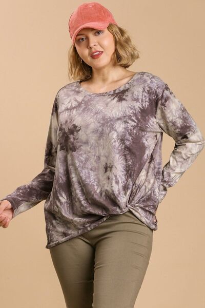 **Tie Dye Round Neck Long Sleeve T-Shirt for Women - Plus Size Full Length Casual Tee - Perfect for Everyday Wear, Festivals & Boho Style Outfits**