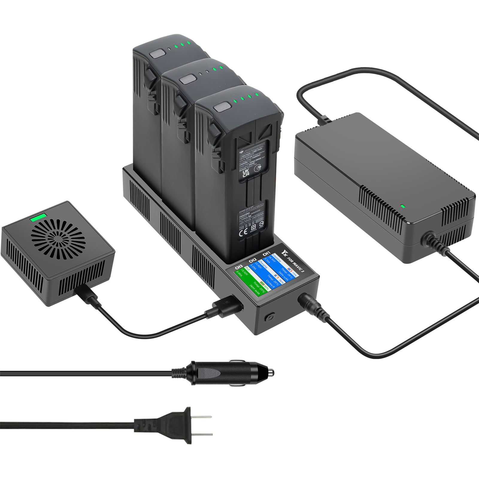 DJI Mavic 3 Digital Display Battery Charging Hub - 4-in-1 Multi Battery Charger with Charge/Discharge Function - Fast Charging Station for DJI Mavic 3 Batteries - Perfect for Travel, Aerial Photography & Professional Drone Use