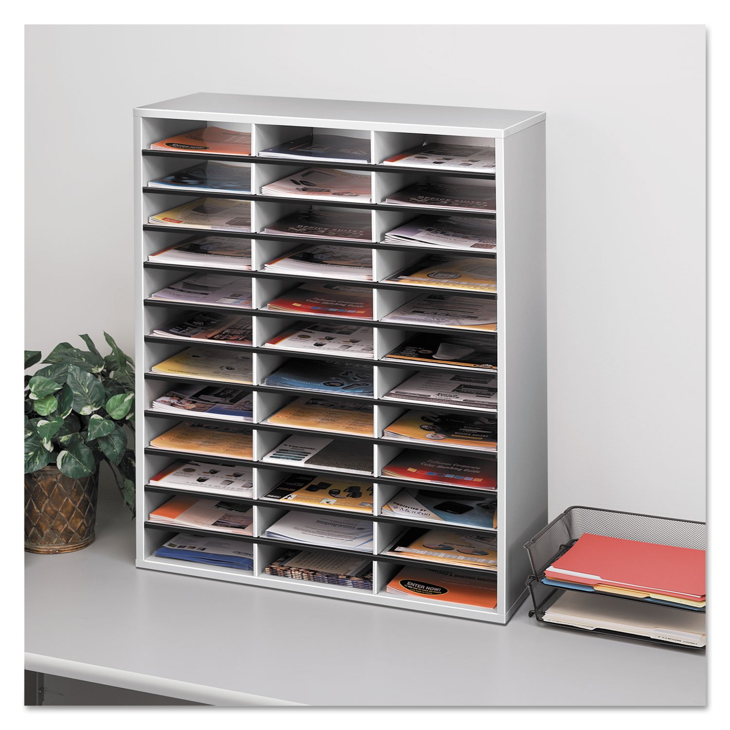 Fellowes 36 Compartment Letter Size Literature Organizer - Dove Gray (25061) | File Sorter for Office, Classroom & Home Organization | Perfect for Documents, Folders & Papers
