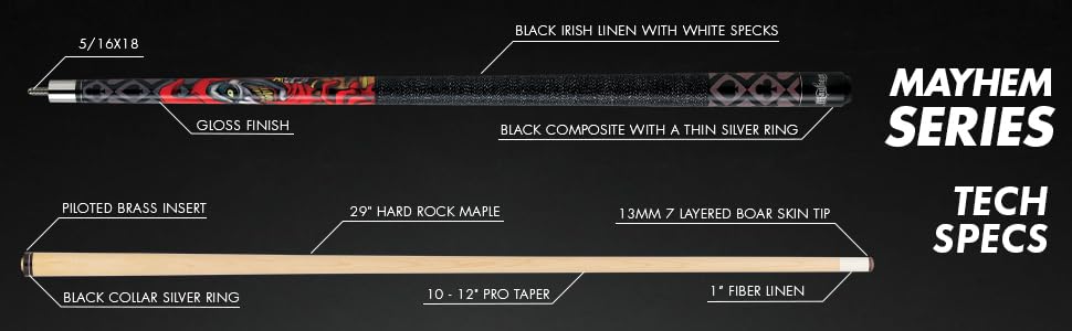Action Mayhem Cues Adventure Series Billiards Pool Cue Stick - Professional 2-Piece Pool Cue for Men & Women - Perfect for Home Game Rooms, Bars, and Competitive Play