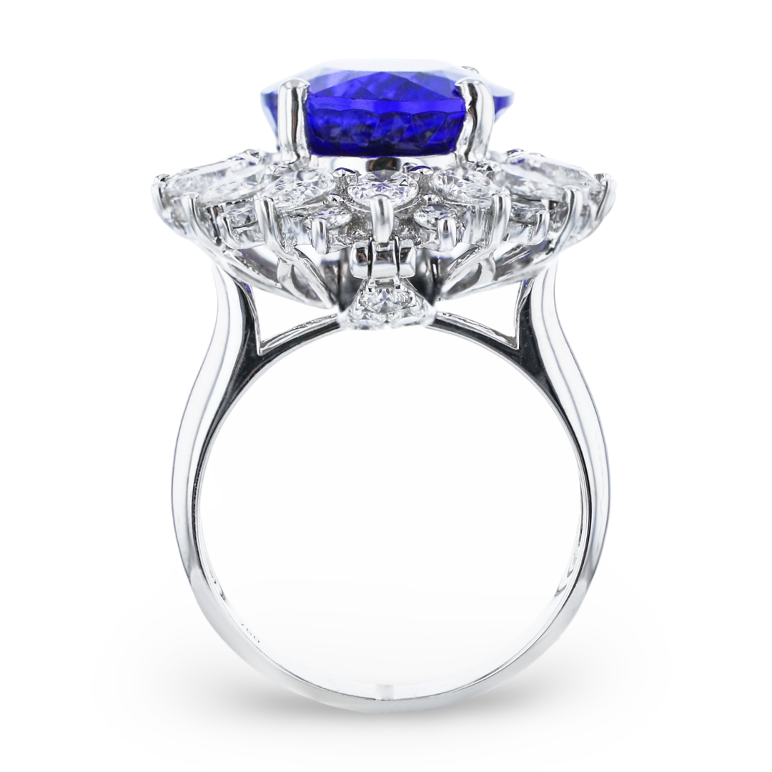 14K White Gold 9.44 Carat Tanzanite & 2.88 Carat Diamond Halo Engagement Ring for Women - Perfect for Weddings, Anniversaries & Special Occasions