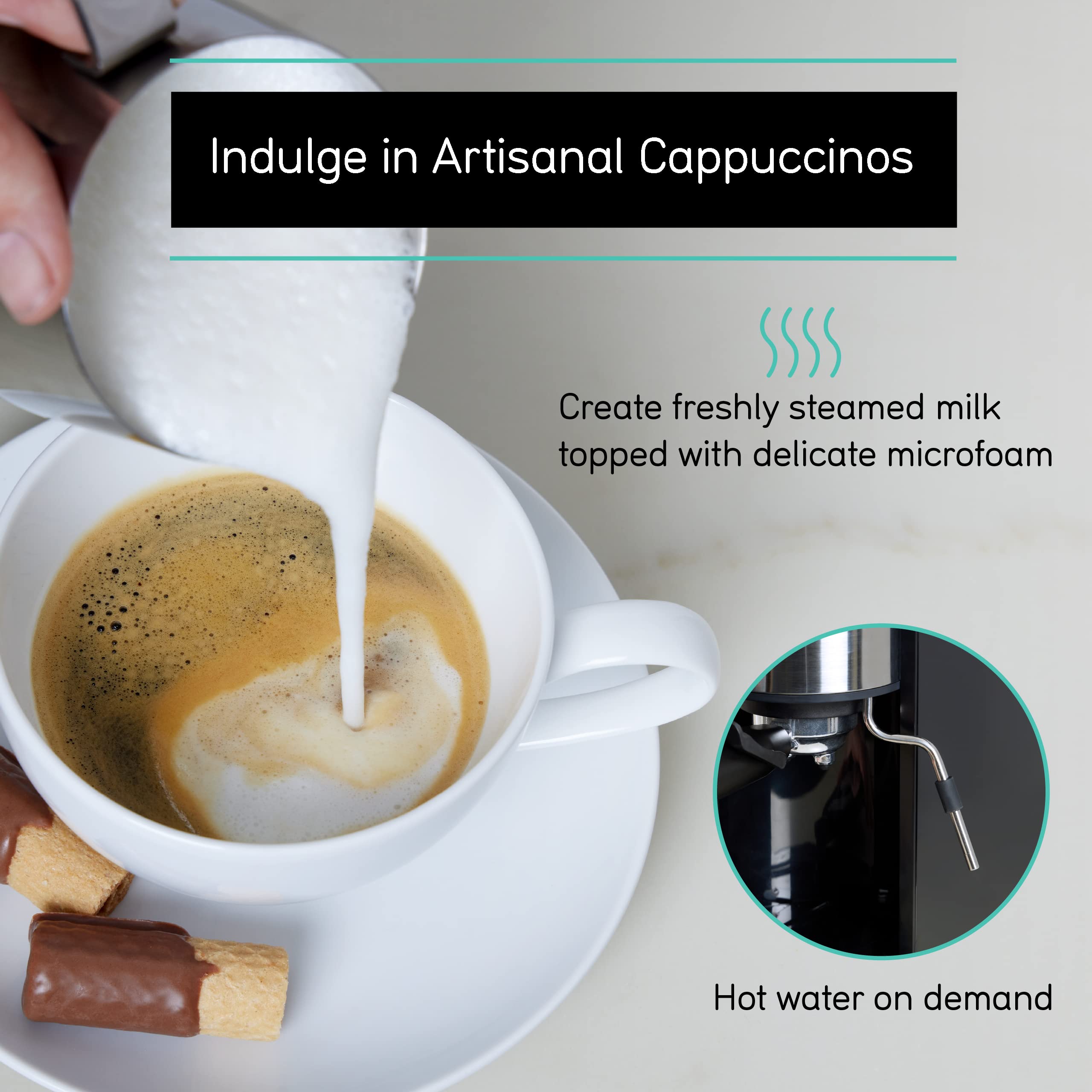 Coffee Gator Espresso Machine - 15 Bar Quick-Brew Coffee Maker with Milk Frother & 1.3L Removable Water Tank for Home Barista & Office Use