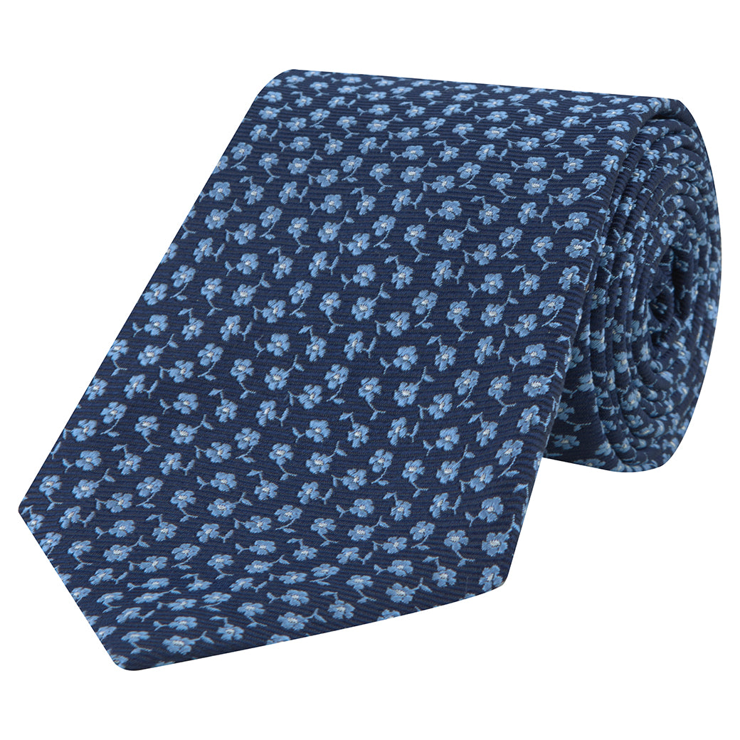 Elegant Navy and Blue Micro Flower Woven Silk Tie for Men - Perfect for Weddings, Business Meetings & Formal Occasions