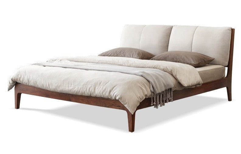 Premium Black Walnut Solid Wood Bed Frame - Queen Size Platform Bed with Soft Upholstered Headboard | Modern Bedroom Furniture for Master & Guest Rooms