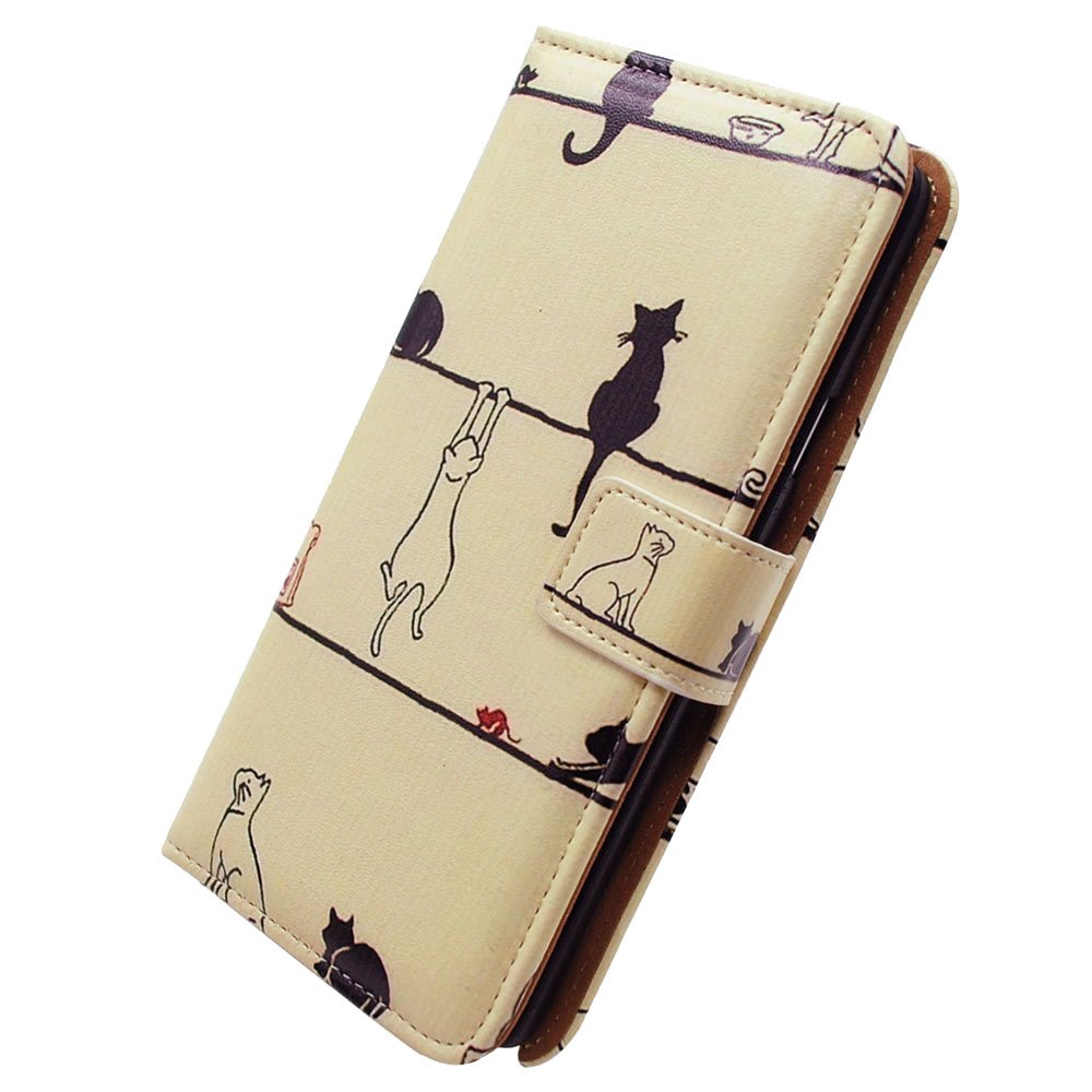 Premium Leather Flip Wallet Case for LG K40/K12 Plus/X4/Solo LTE/Harmony 3/Xpression Plus 2 - Black Cat White Cat Design with Card Slots & Kickstand | Perfect for Work, Travel & Everyday Protection