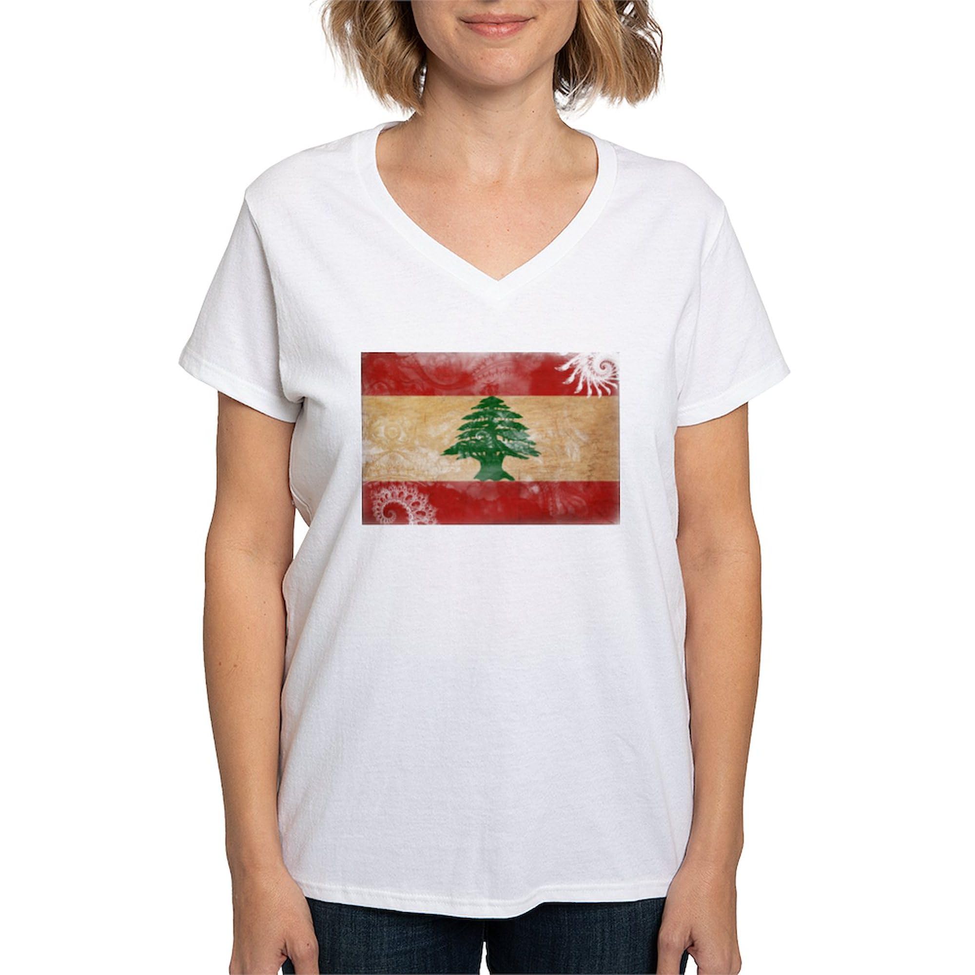 Lebanon Flag Women's V-Neck T-Shirt - Soft Cotton Comfort Fit Tee for Patriotic Women & Lebanese Pride - Perfect for Independence Day, Cultural Events & Everyday Wear