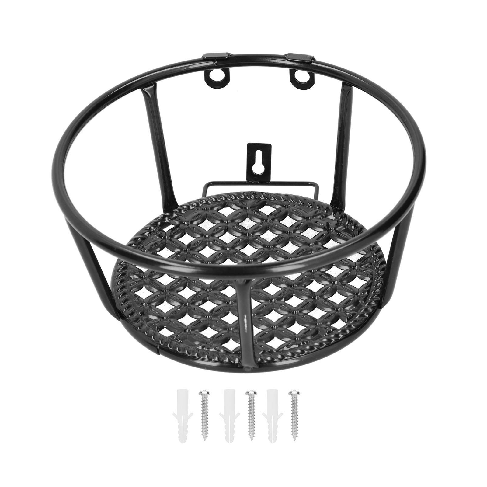Round Metal Hanging Flower Basket Holder - Outdoor Railing Planter for Deck, Fence & Balcony - Black Garden Decor for Patio, Porch & Backyard