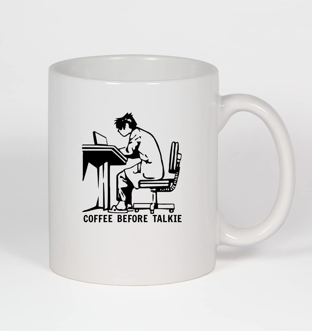 Funny Coffee Before Talkie Anime H Ceramic Mug - 11oz White Coffee Cup for Office, Home, or Gift - Perfect for Anime Fans & Coffee Lovers