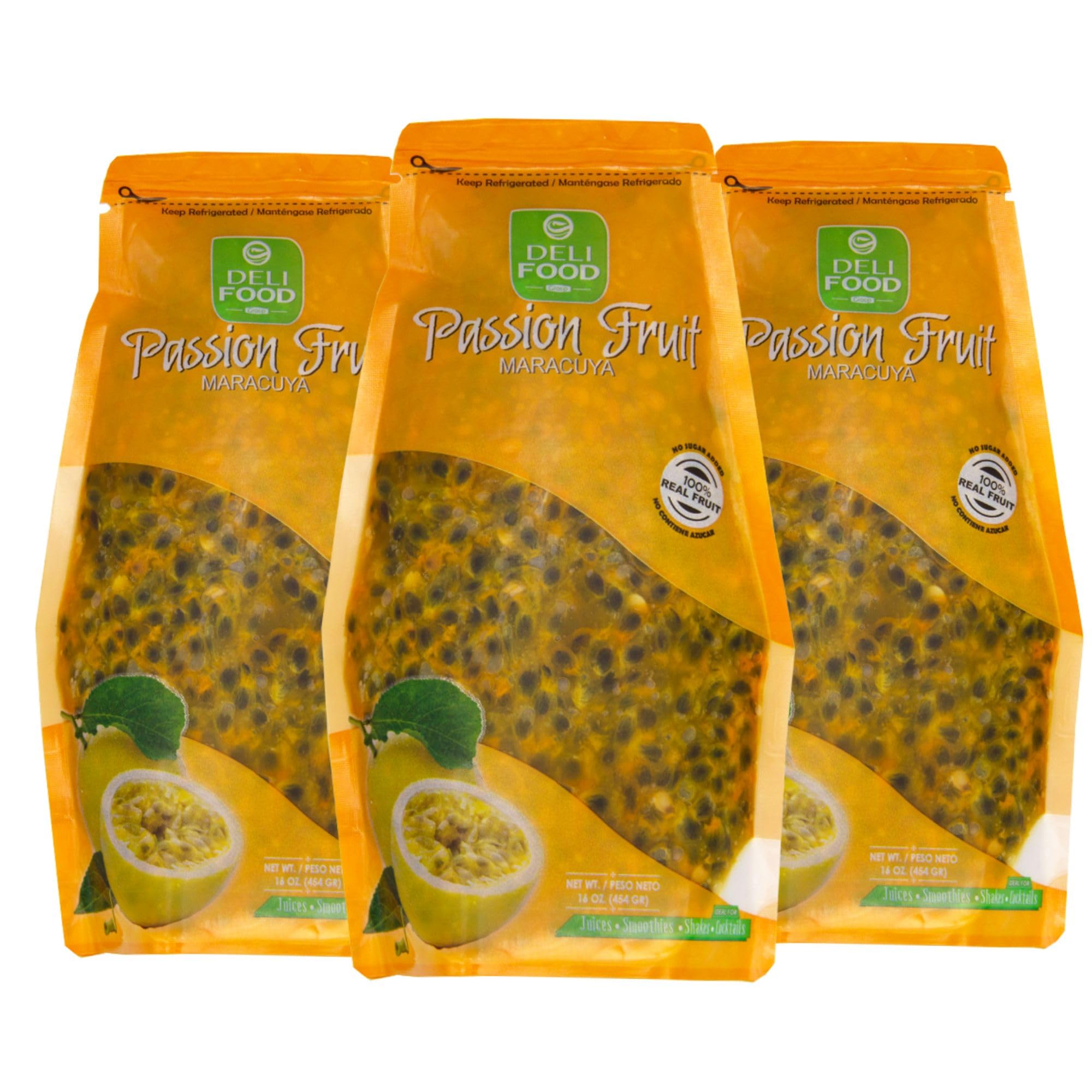 100% Pure Passion Fruit Pulp (Maracuya) with Seeds - No Added Sugar, Natural Tropical Flavor for Cocktails, Smoothies, Juices, Desserts | Perfect for Refreshing Drinks, Sauces & Healthy Snacks | Pack of 3 | Great for Summer Parties & Family Gatherings