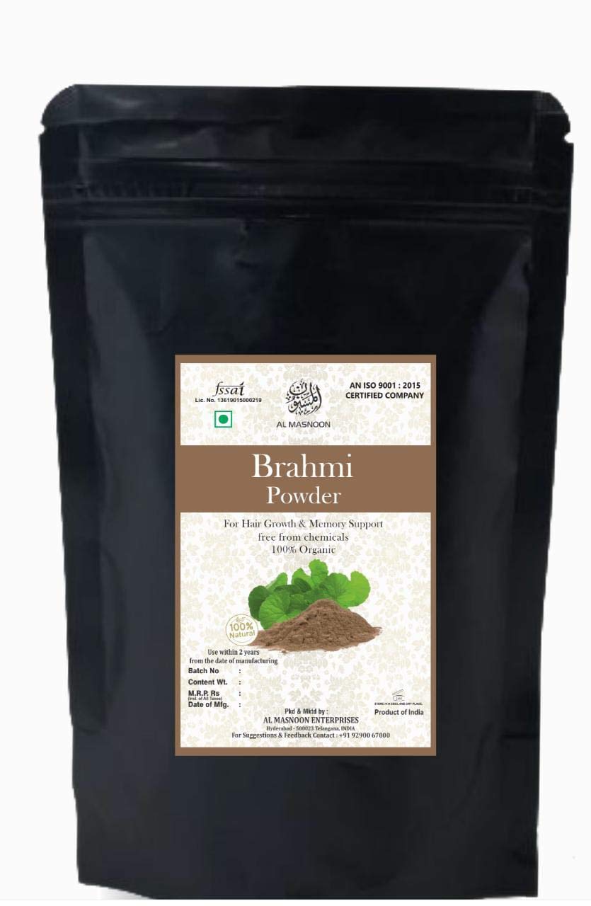 AL MASNOON Brahmi Powder 100% Organic & Chemical Free - Natural Memory Support & Hair Growth Supplement (100g) | Ayurvedic Brain Booster for Focus, Stress Relief & Healthy Hair Care