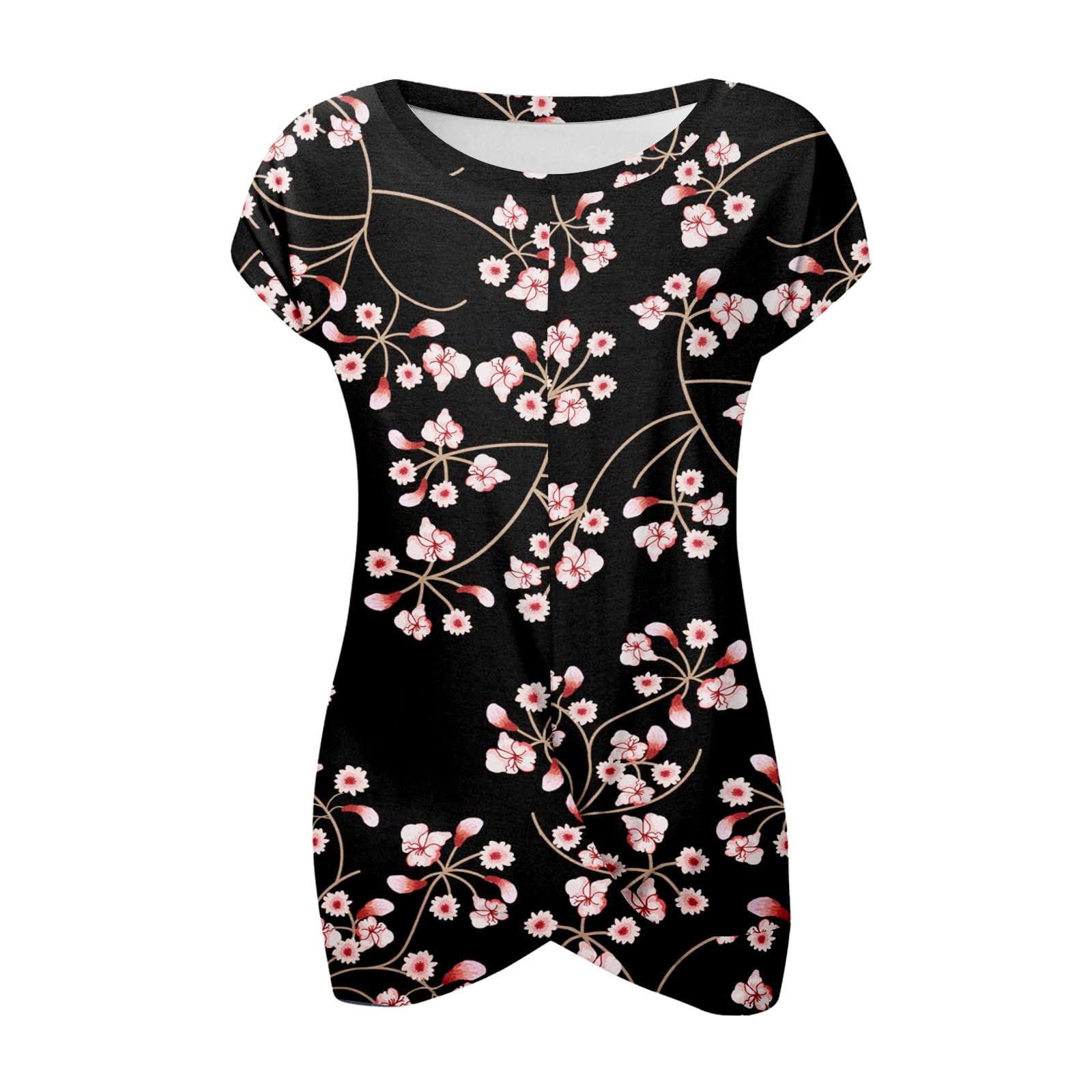 Women's Short Sleeve T-Shirt - Summer Casual Loose Tunic Top with Front Twist Detail, Basic Work Tee, Trendy Blouse for Women | Perfect for Office, Outings & Everyday Wear