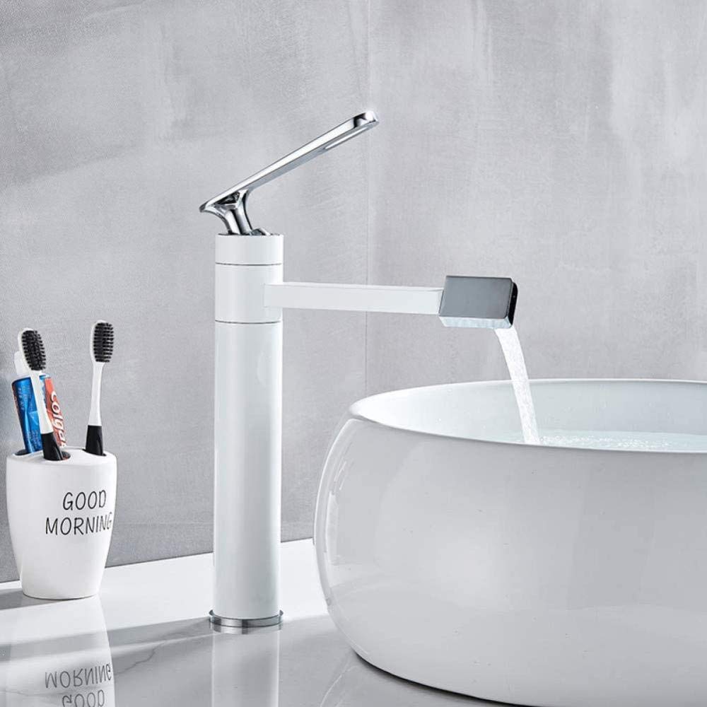DWSS® Deck Mounted Kitchen Sink Faucet with 360° Swivel Spout, Aerator & Hot/Cold Water Mixer - White Spray Paint Finish for Modern Bathroom & Kitchen Renovation