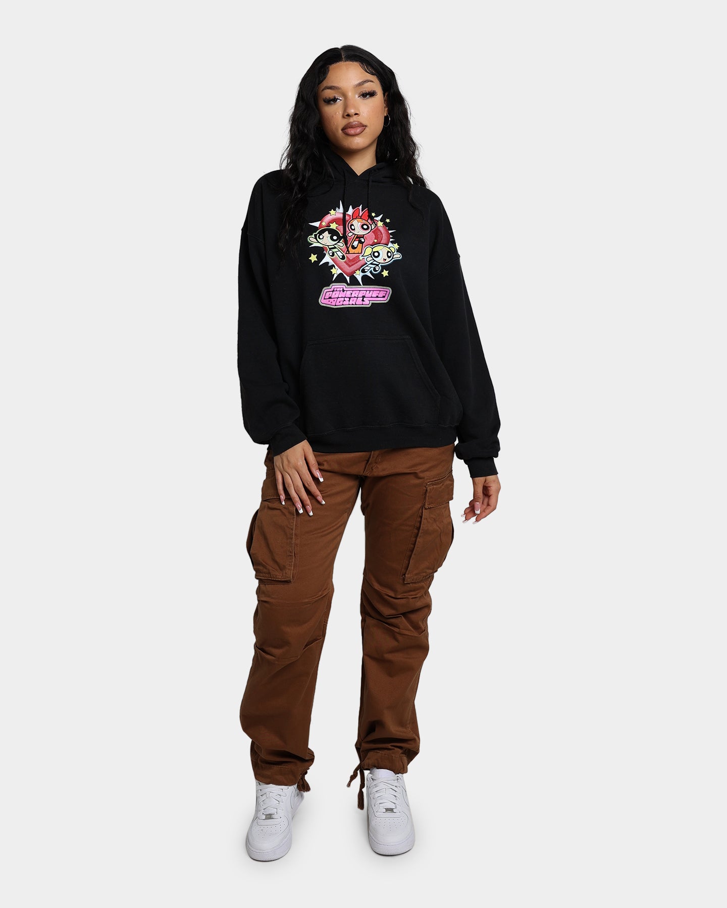 Powerpuff Girls Vintage Hoodie - Black Wash Retro Graphic Pullover | American Thrift X Powerpuff Girls Collab | Perfect for Cosplay, Anime Conventions & 90s Nostalgic Fashion