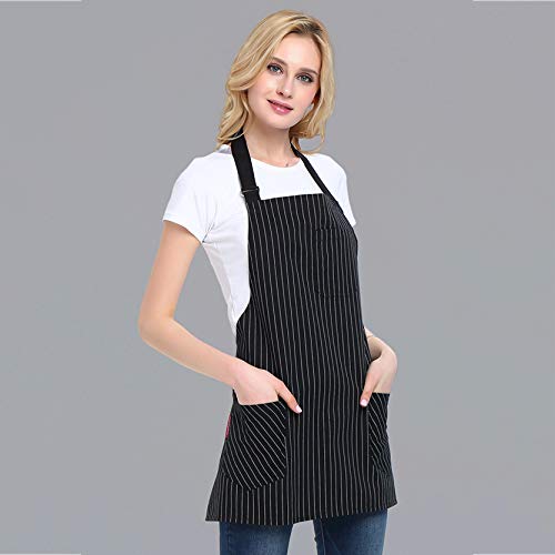 Somotersea Adjustable Bib Kitchen Apron with Pockets - Pinstripe Design for Cooking, Baking & Grilling - Perfect for Chefs, Home Cooks & BBQ Enthusiasts