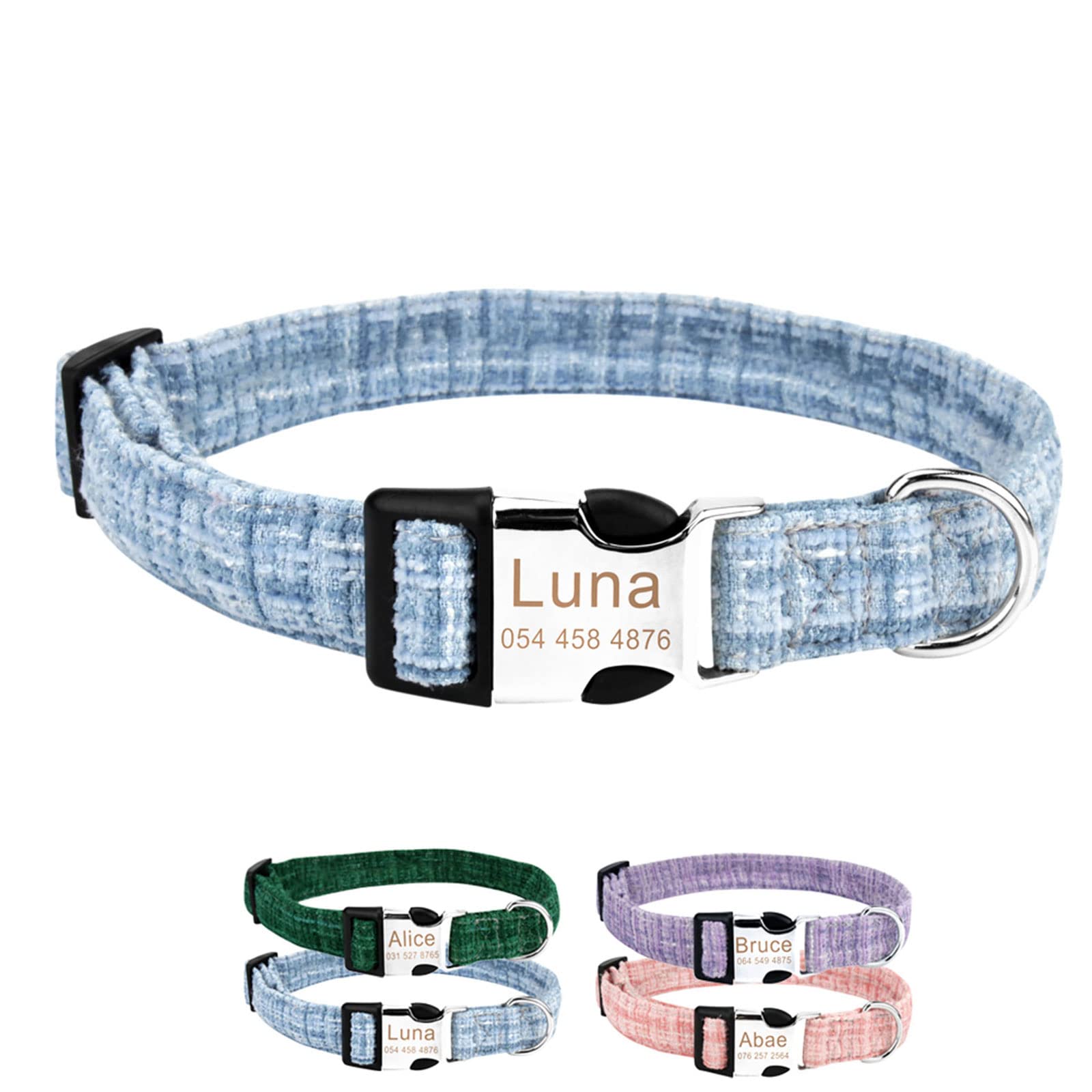 Custom Engraved Personalized Dog Collars with Leash - Soft Thick Pet Collar with D-Ring for Small Medium Large Dogs (XS, Blue) | Perfect for Daily Walks, Training & Outdoor Adventures