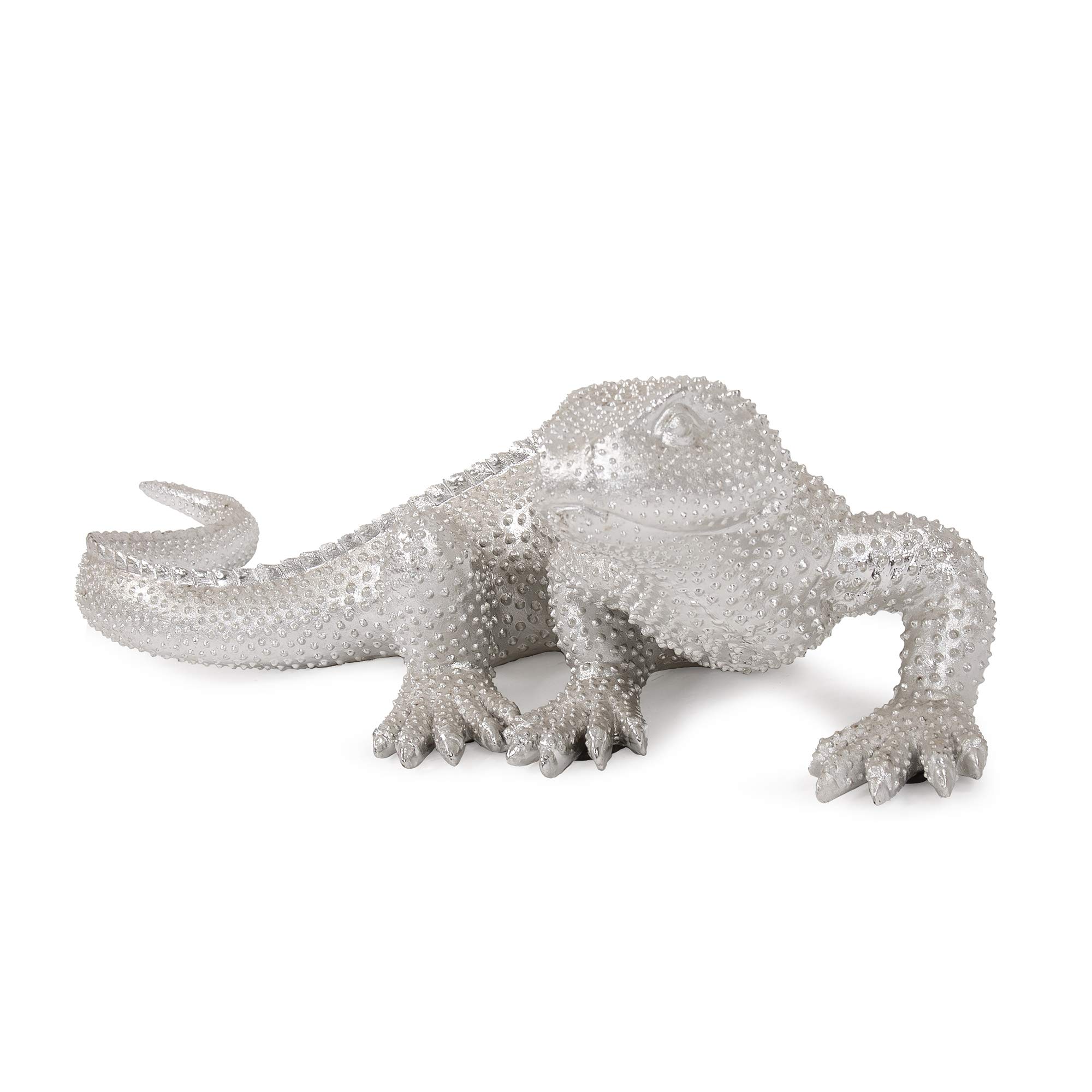 Howard Elliott Decorative Lizard Figurine - Abstract Animal Sculpture in Textured Nickel Finish, 34 x 12 x 9 Inches - Modern Home & Office Decor for Living Room, Garden, Bookshelf or Desk Display