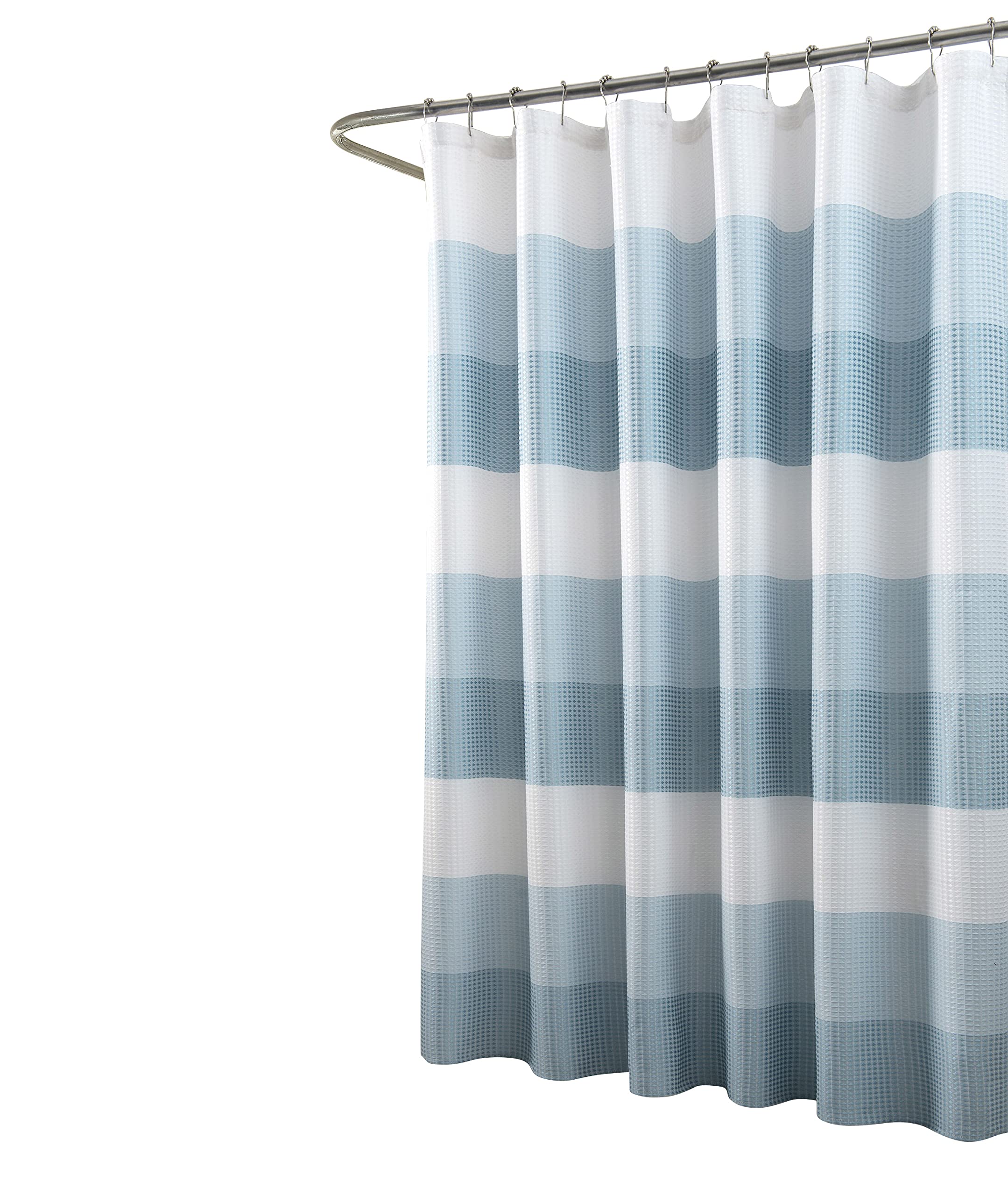Aqua Blue Ombre Striped Waffle Weave Shower Curtain 70x72 Inch - Water Resistant Polyester Blend Bath Curtain with Rust-Resistant Grommets - Stylish Washable Shower Curtain for Modern Bathrooms, Spa Retreats & Guest Bath Decor