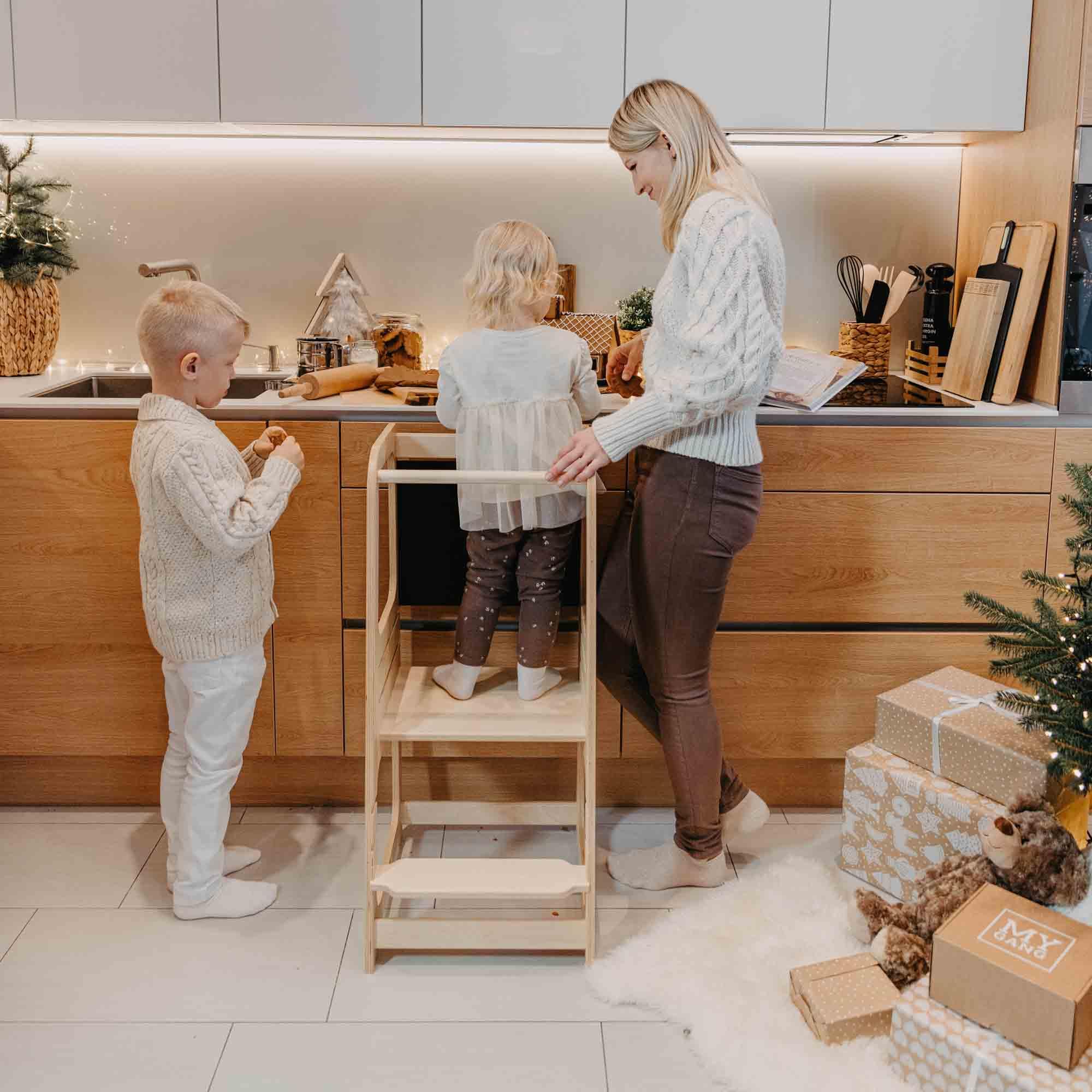 Adjustable Kitchen Tower with Blackboard - Safe Toddler Step Stool for Cooking & Learning | Montessori Convertible Kitchen Helper for Kids | Non-Slip Bathroom Step Stool for Home & School Use