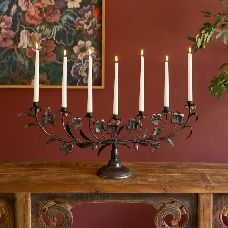 Elegant Metal Flowers Taper Candelabra - Vintage-Style Candle Holder for Wedding Centerpieces, Dining Table Decor & Romantic Home Ambiance