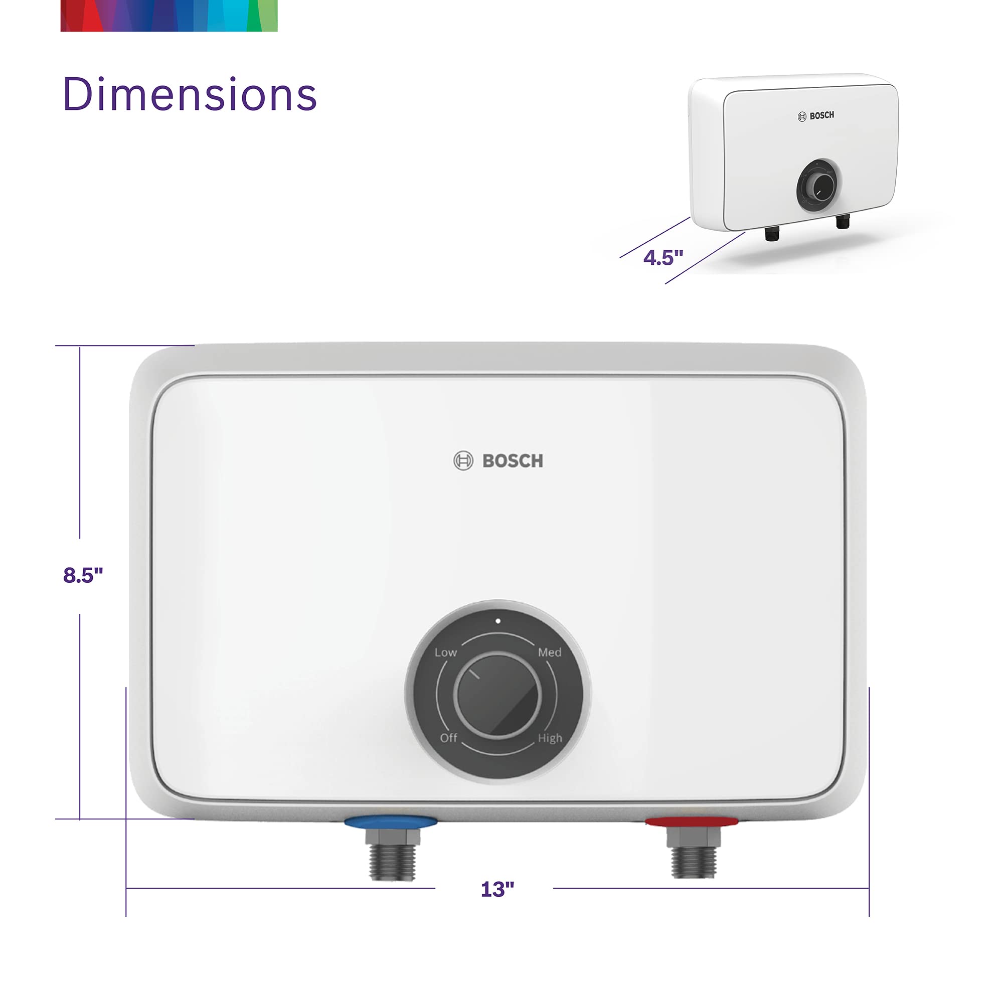 Bosch Thermotechnology Tronic 6100 18kW Electric Tankless Water Heater - White | Instant Hot Water for Bathroom, Kitchen & Small Homes | Energy Efficient On-Demand Heating