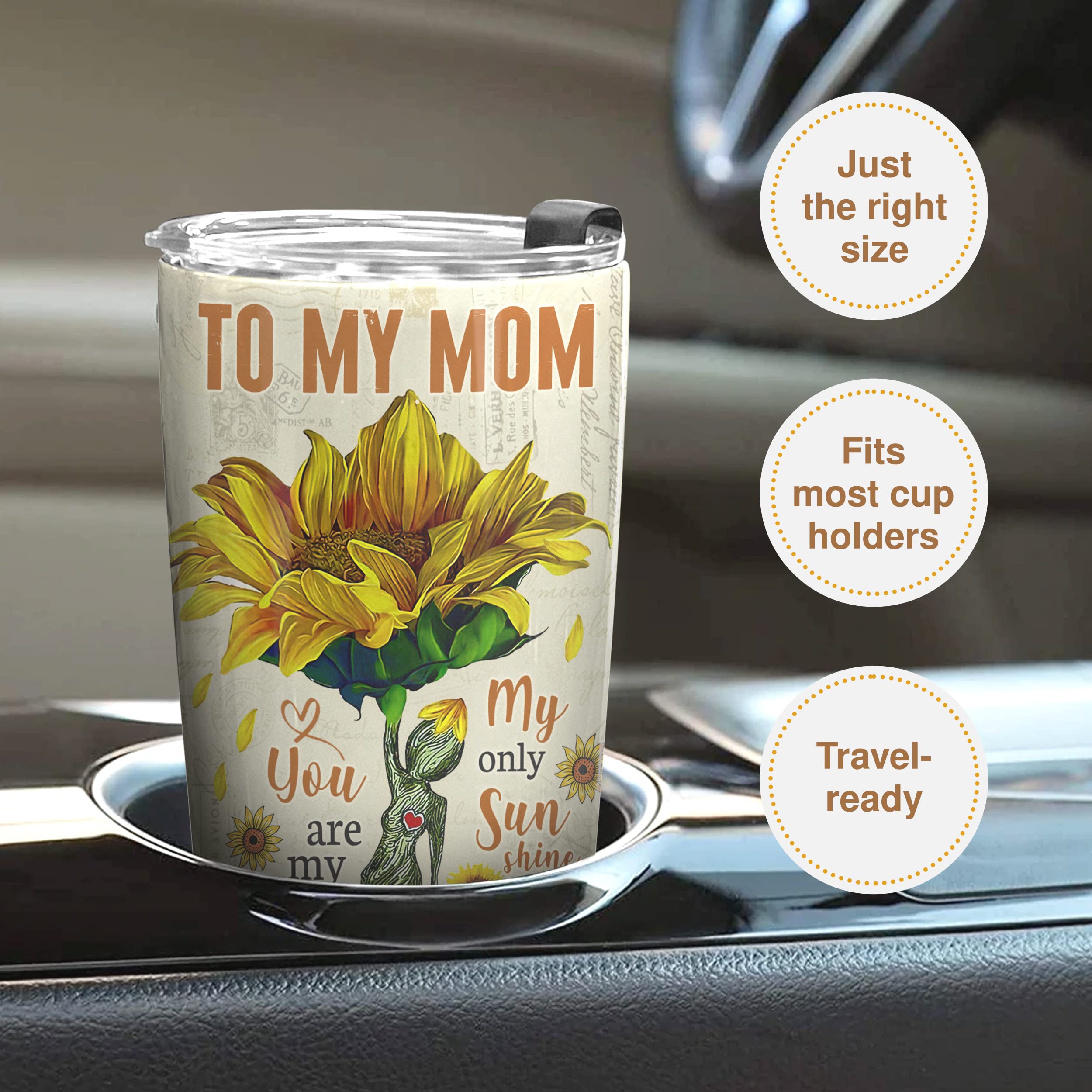 20oz Stainless Steel Tumbler with Sunflower Design - Perfect Gift for Mom from Daughter - Birthday, Christmas & Valentine's Day Present - Ideal for Coffee, Tea & Cold Drinks at Home, Office or Travel