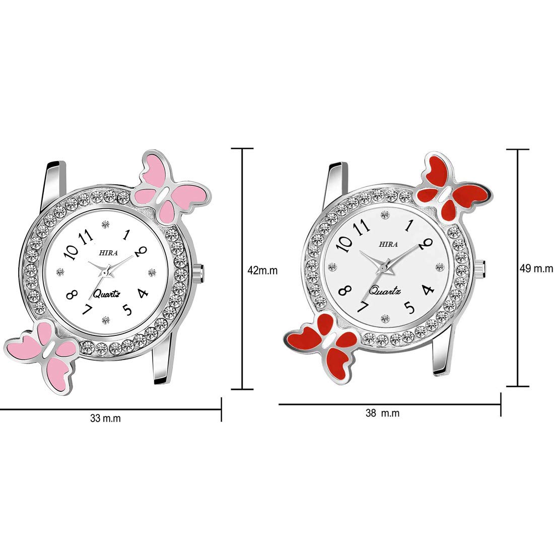 HIRA Red and Pink Butterfly Diamond Dial Women's & Girl's Watches Set - Elegant Fashion Watch for Daily Wear, Parties, and Special Occasions