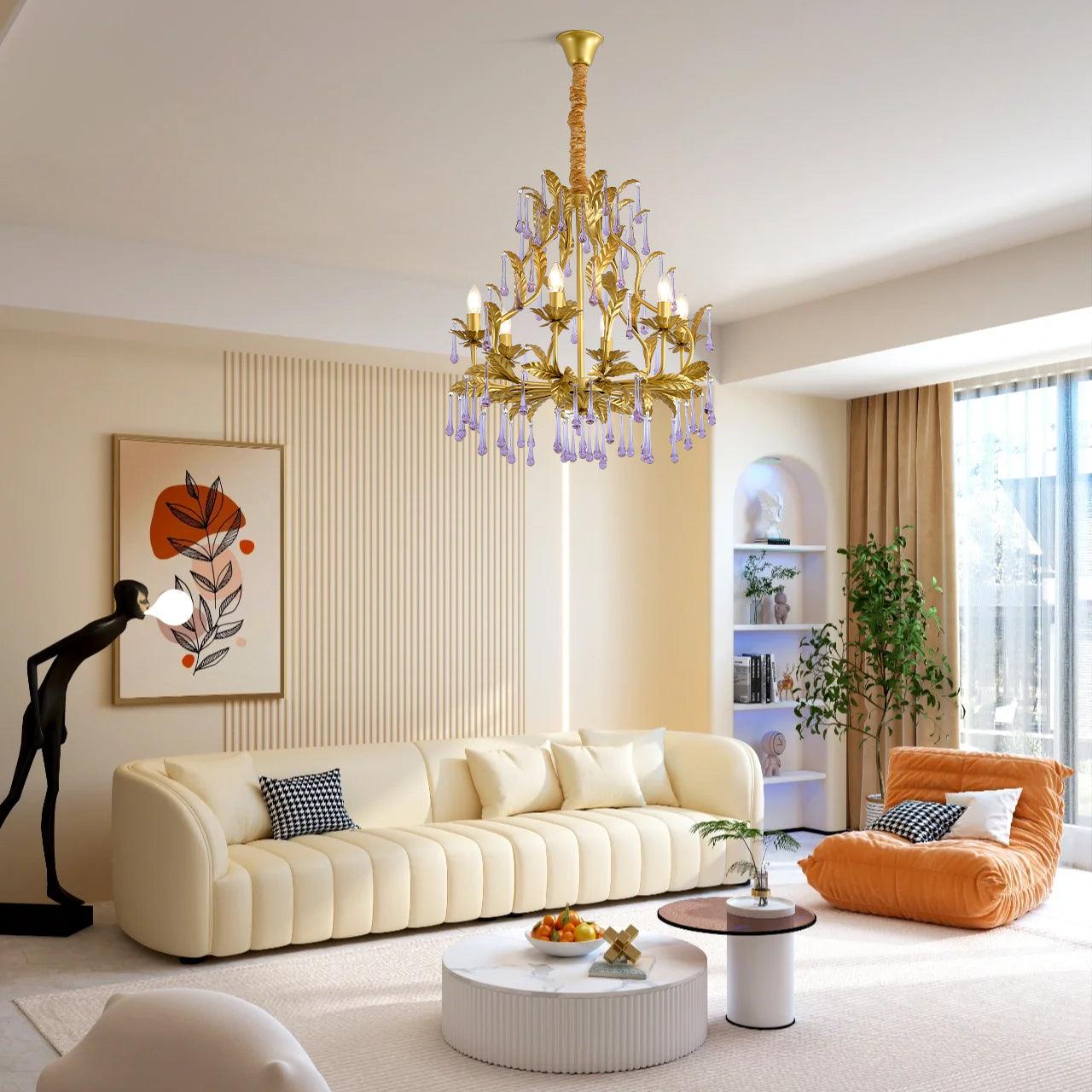 Elegant Amethyst Drops Crystal Chandelier - Modern Glass Ceiling Light Fixture for Dining Room, Living Room & Bedroom Decor