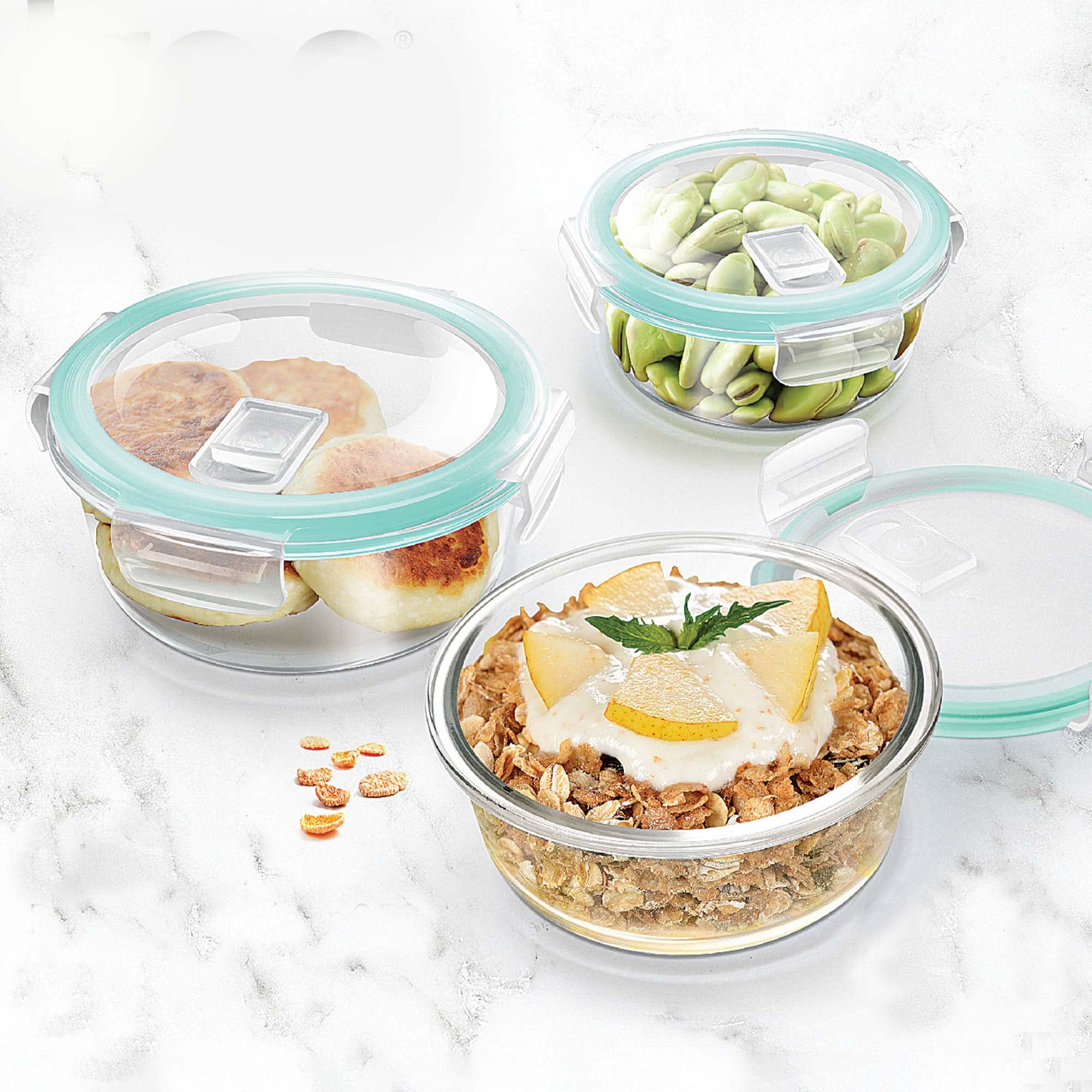MILTON Treo Hi Borosilicate Glass Clip Fresh Round Food Storage Container Set of 2 (400ml Each) - Airtight, Microwave, Oven, Refrigerator & Dishwasher Safe, BPA Free, Stackable | Perfect for Meal Prep, Leftovers & Pantry Organization