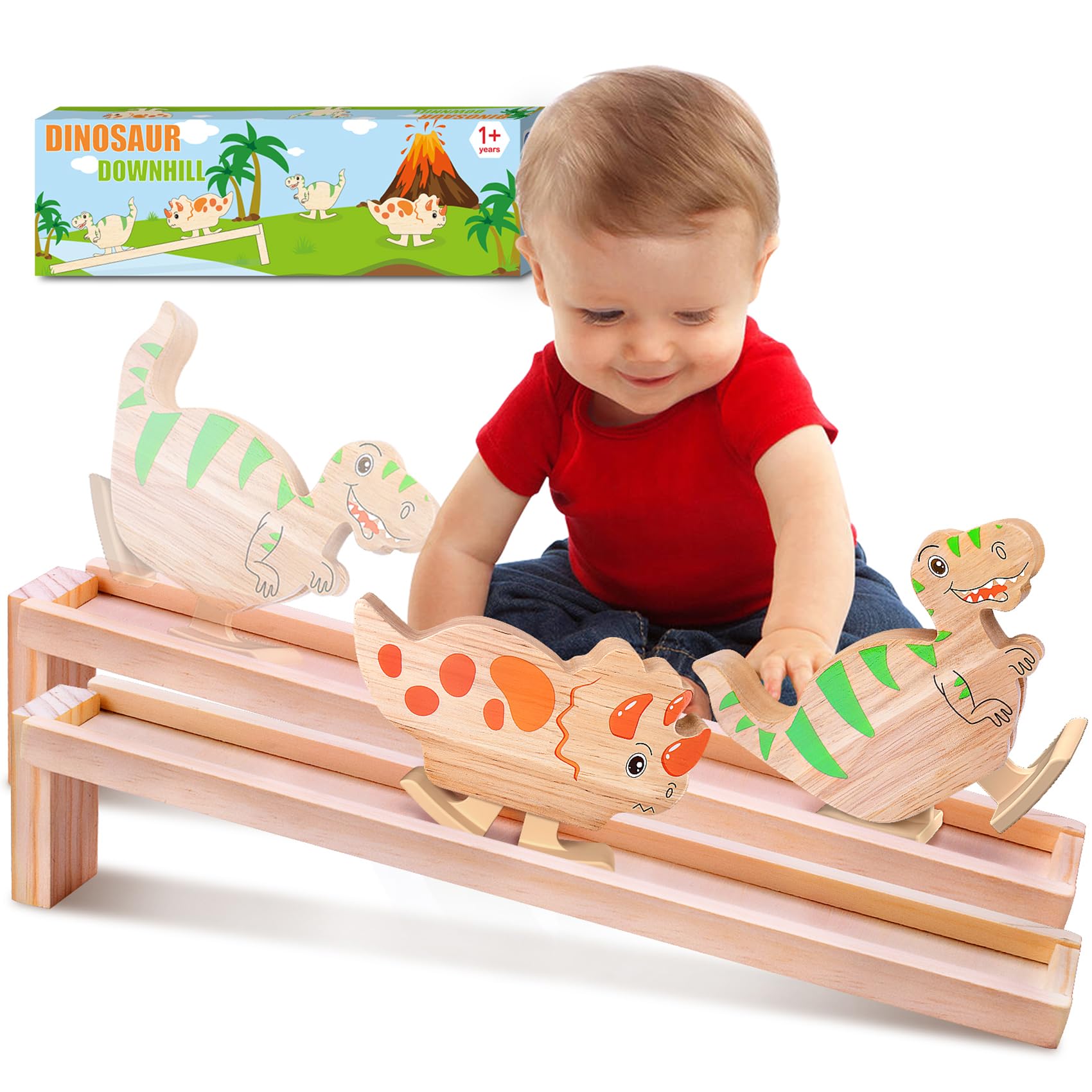 Montessori Wooden Dinosaur Ramp Toys 2 Pack - Educational Walking Dinosaur Blocks for Toddlers Age 2-3, Perfect Gift for Boys & Girls - Great for Preschool Learning, Birthday Gifts & Sensory Play Activities