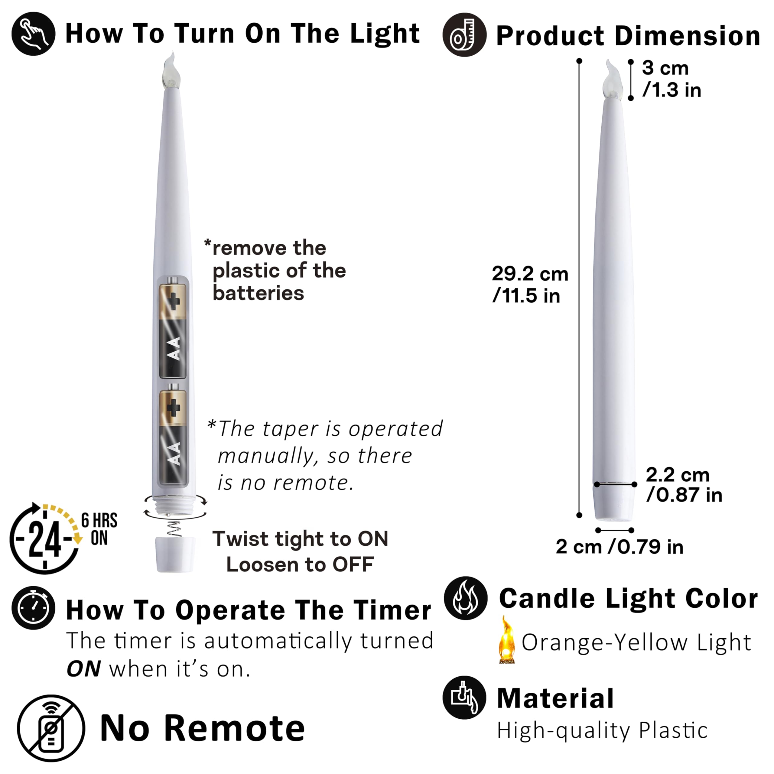 FURORA LIGHTING White LED Taper Candles - Pack of 4 Flameless Battery Operated Candles with Realistic Flickering Flame, 6/18 Hour Timer, 11.5 Inches Tall - Perfect for Wedding Centerpieces, Dining Table Decor, and Romantic Ambiance