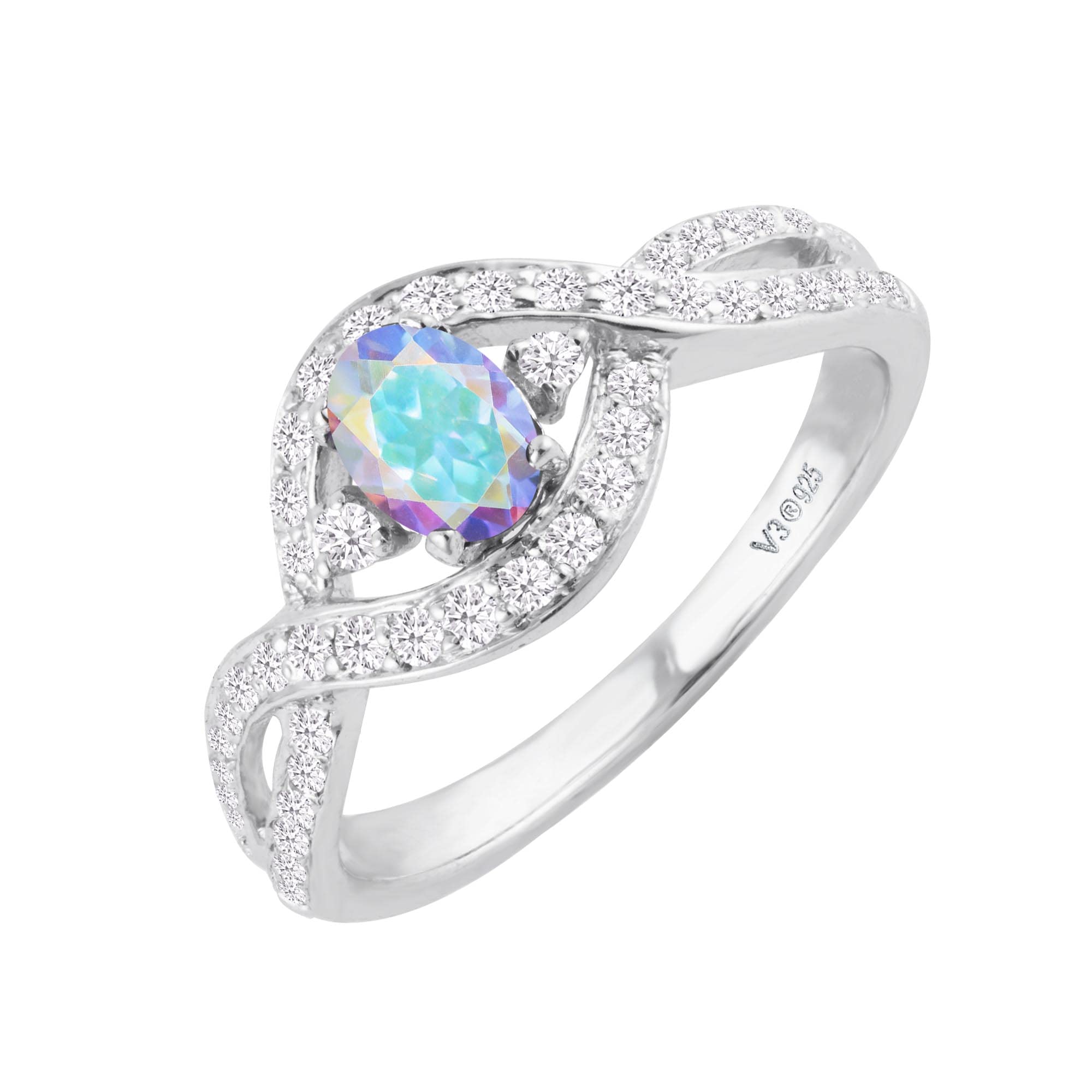 Exquisite Sterling Silver Engagement Ring with Mercury Opal, Topaz & White Zircon | Perfect for Proposals, Weddings & Anniversary Gifts