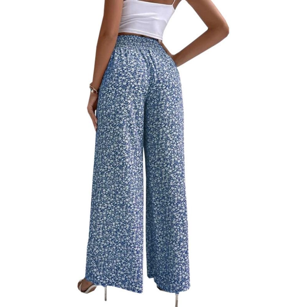 Women's Printed Palazzo Lounge Pants - Wide Leg Flowy Casual Pants for Yoga, Travel & Everyday Wear