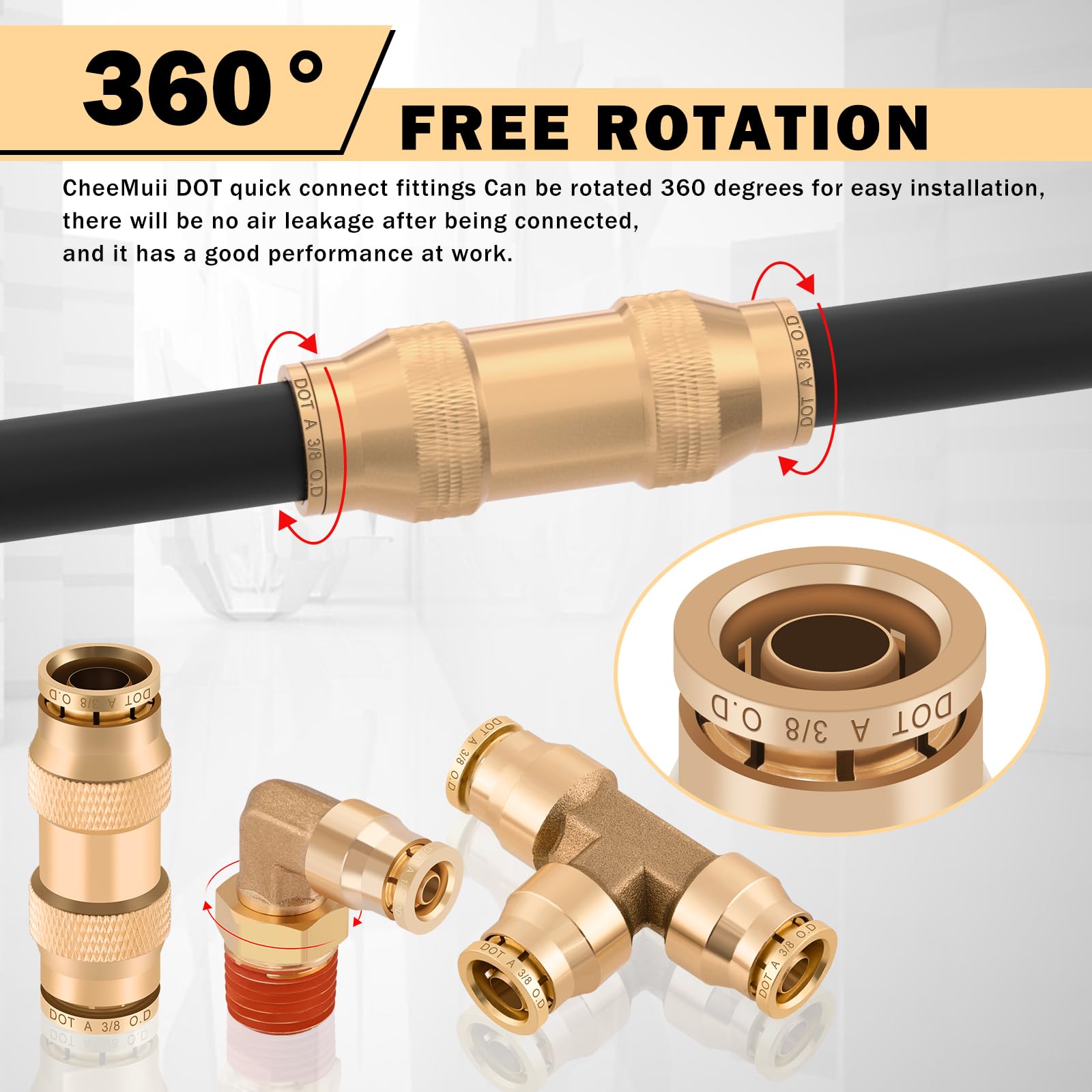CheeMuii 76 Pcs Brass DOT Air Line Fittings Kit - Push Lock & Quick Connect Air Hose Fittings with NPT Thread - Compatible with Pneumatic Tubing for Air Compressors, HVAC Systems & Industrial Applications