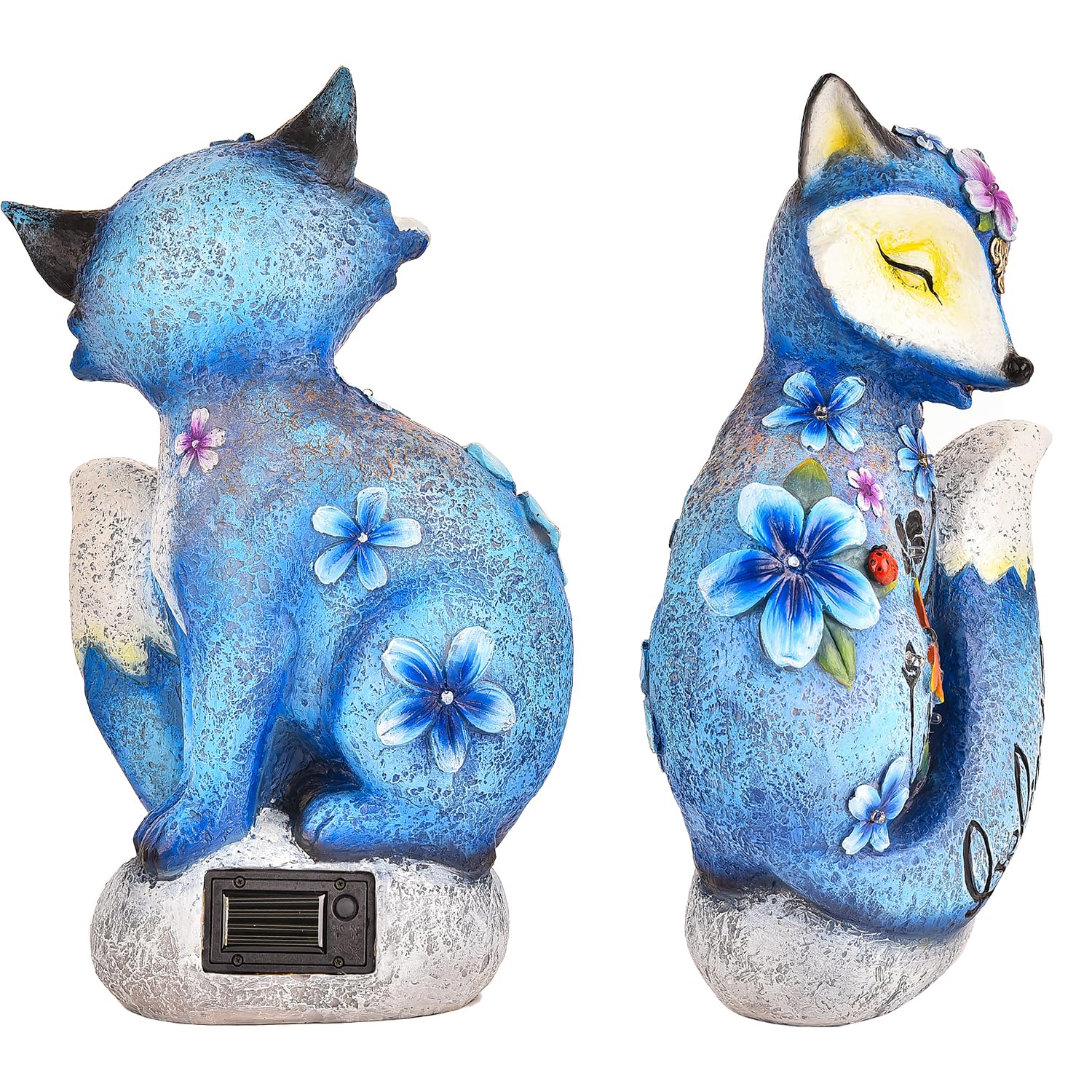 Solar Powered LED Fox Garden Statue - Hand-Painted Resin Outdoor Decor with Solar Lights for Yard, Lawn & Patio | Unique Housewarming Gift & Nighttime Landscape Decoration