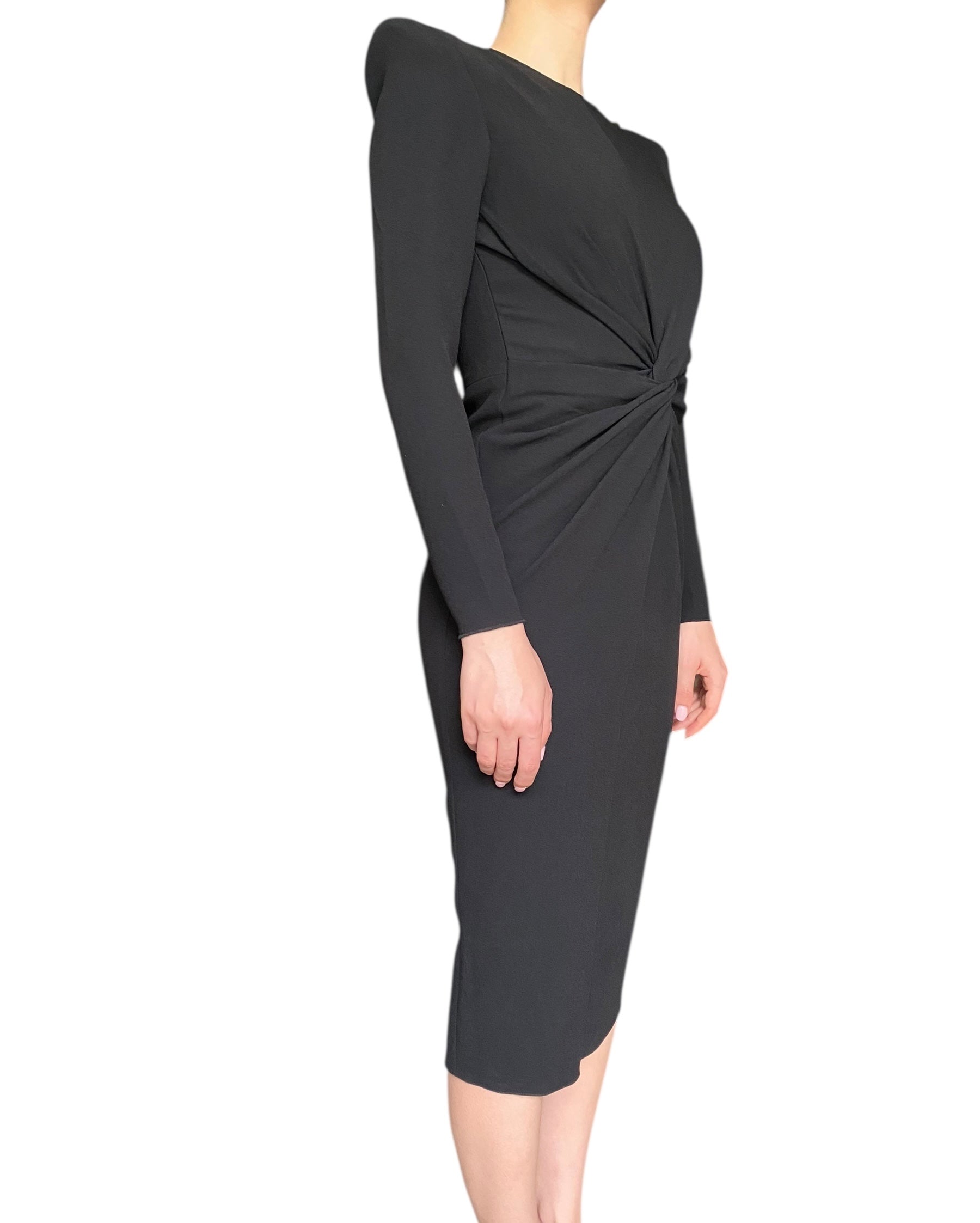 Alex Perry Black Knot Midi Dress - Size US 8 | Elegant Cocktail Party & Wedding Guest Dress for Women