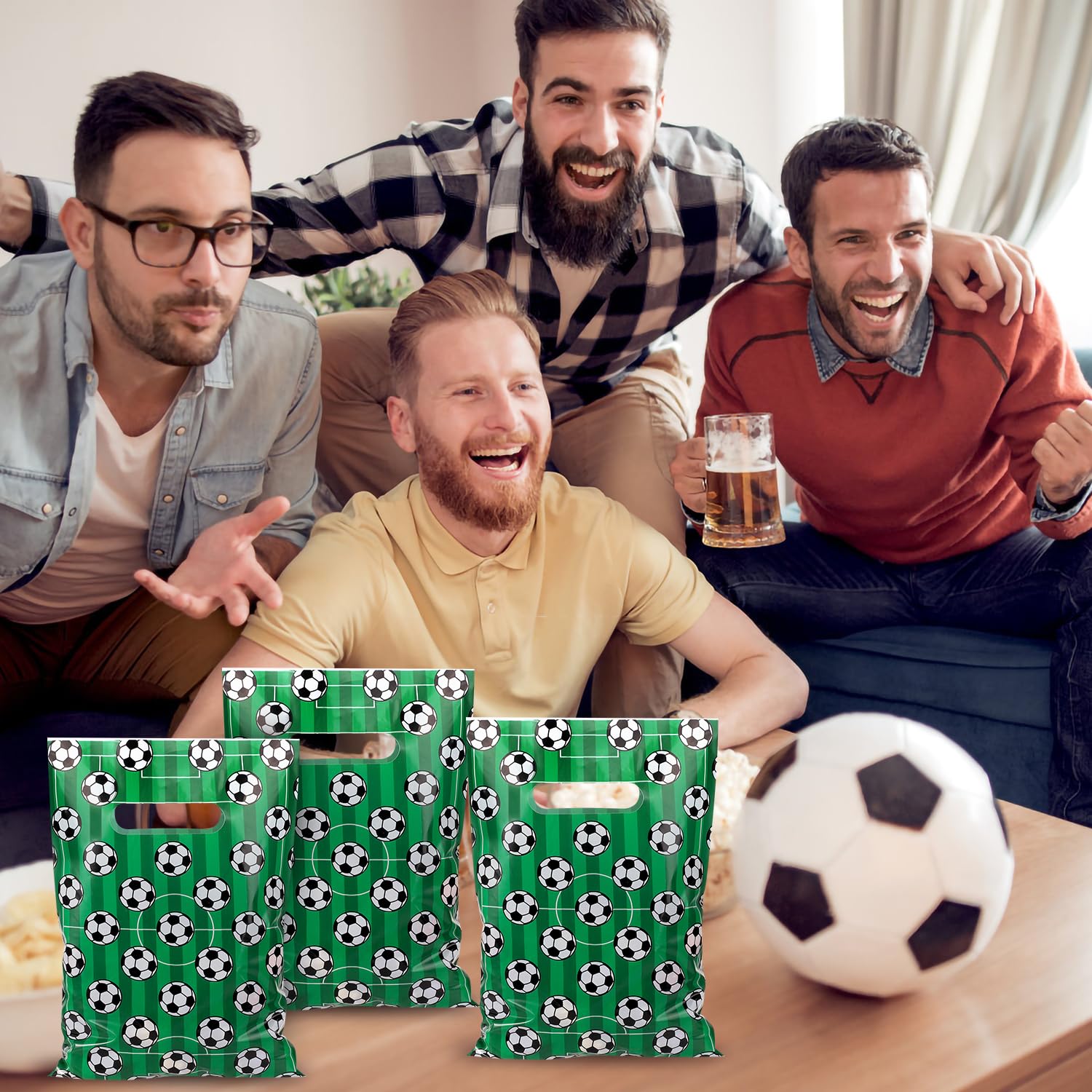 PEUTIER 50pcs Soccer Themed Plastic Party Favor Bags for Snacks, Candy, Treats - Perfect for Team Gifts, Kids Birthday Parties, Sports Events & Game Day Favors - Great for Soccer Tournaments, Youth Sports Awards & Team Celebrations