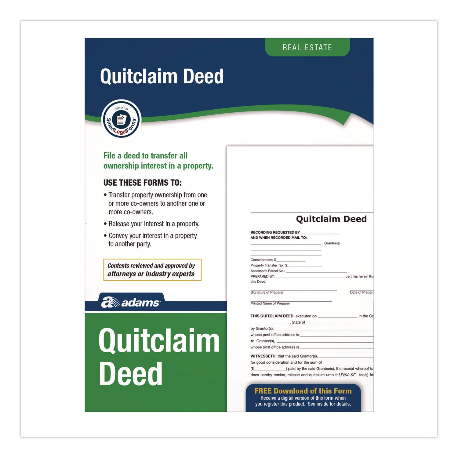 Adams® Quitclaim Deed Forms with Instructions - Legal Property Transfer Documents (8.5