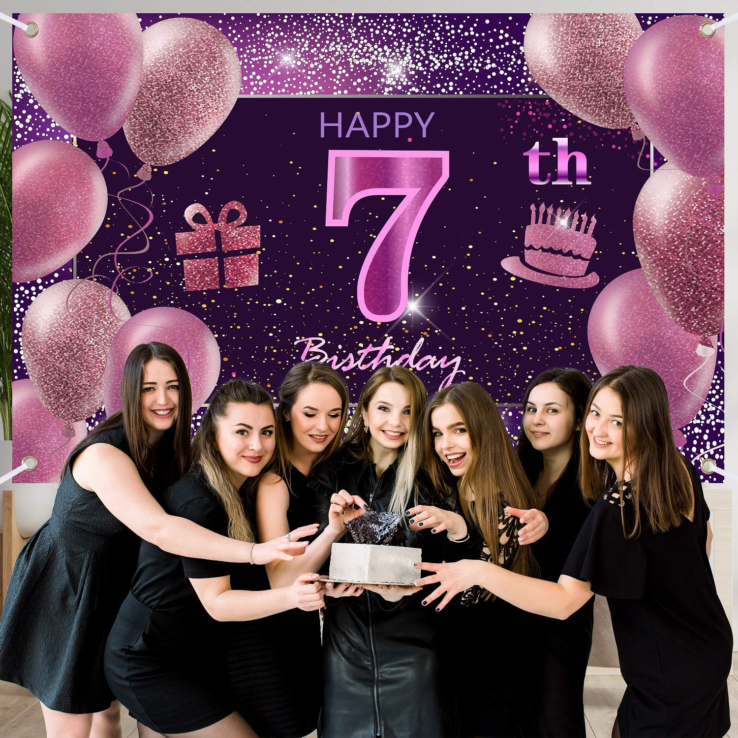 IMISI 7th Birthday Decorations for Girls - Pink Happy Birthday Banner & Party Backdrop - Perfect for Kids' Birthday Parties, Baby Showers & Women's Celebrations