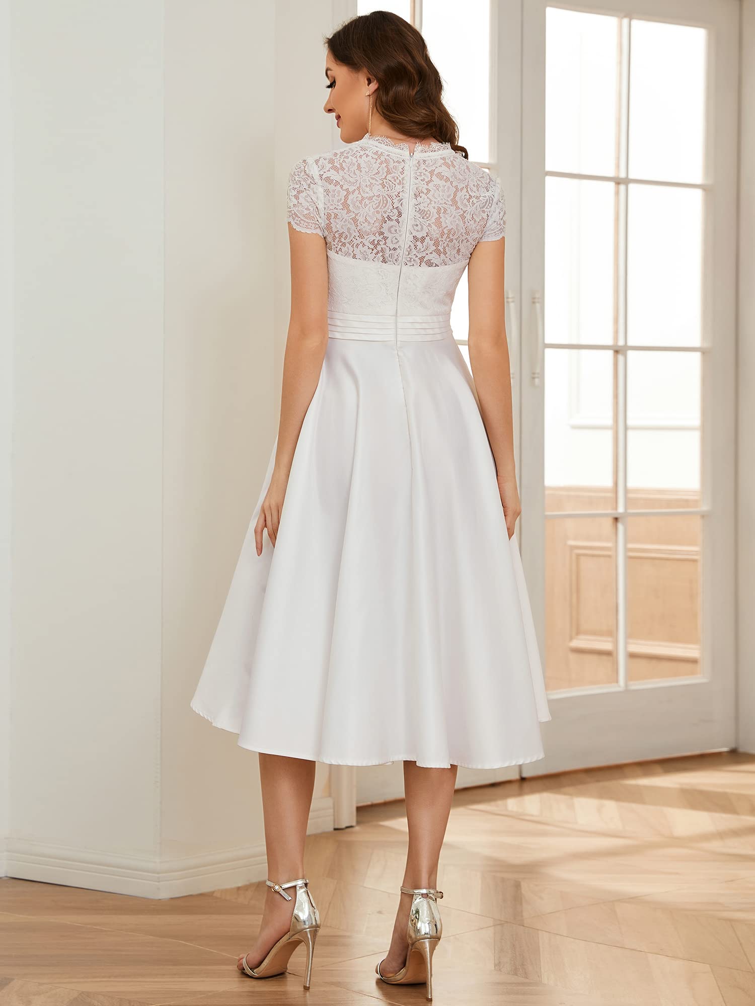 Ever-Pretty Women's A-Line Lace V-Neck Cocktail Dress - Sheer Pleated Wedding Party Gown 40400 | Perfect for Bridal Showers, Evening Galas & Formal Events