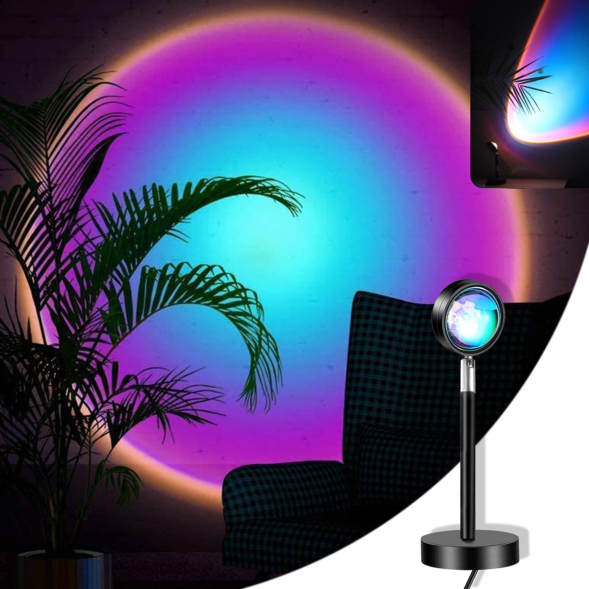 SPTECH Sunset Projector Lamp - 10W LED Rainbow Light with 180° Rotating Head, Metal Body & Glass Lens for Photography, Selfies, Parties, Home Decor - Creates Stunning Sunset & Rainbow Effects in Bedroom, Living Room, or Events