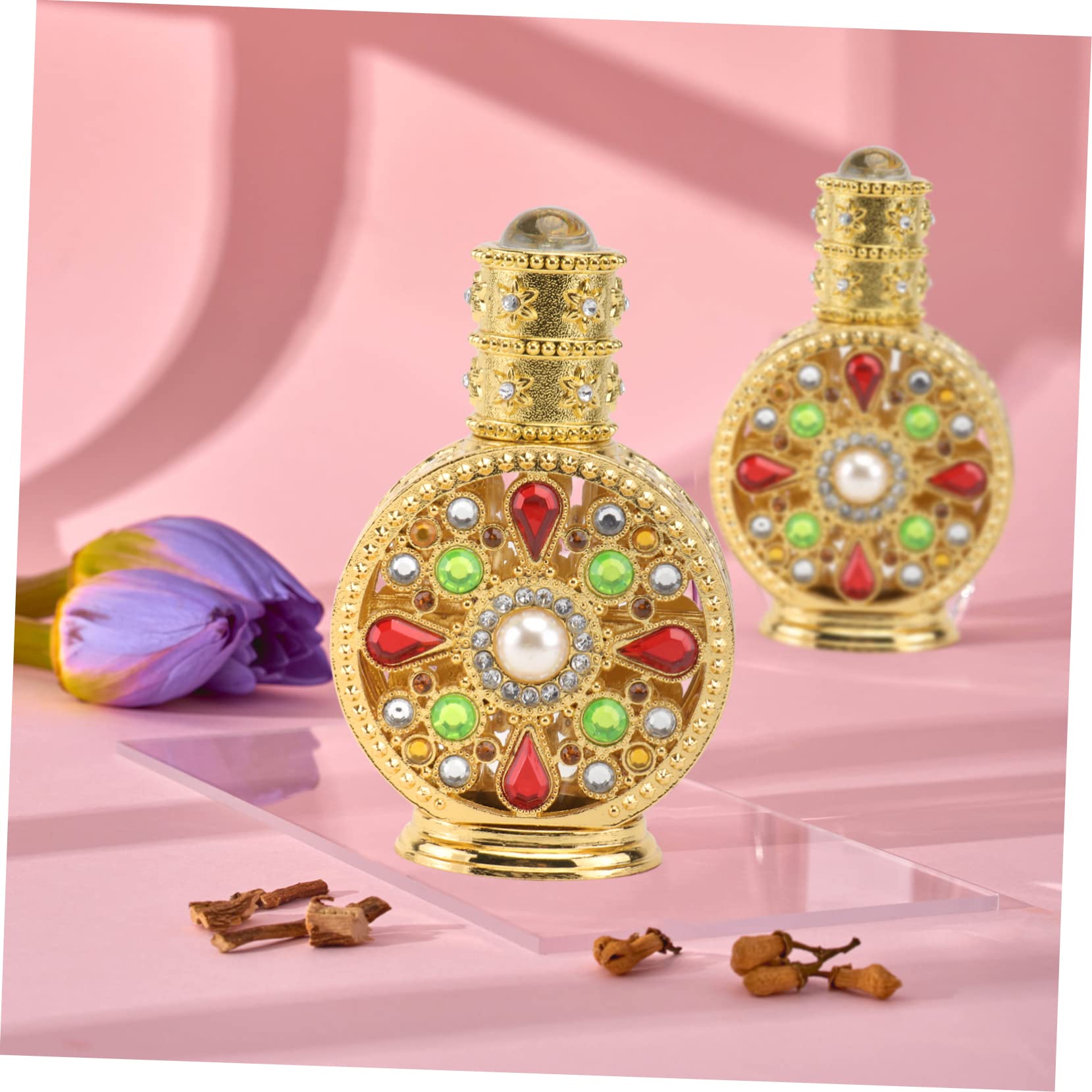 FRCOLOR 12ml Empty Perfume Oil Bottles with Diamond Inlay - Travel Size Refillable Perfume Containers for Business Travel, Gym, Purse & Gift Giving