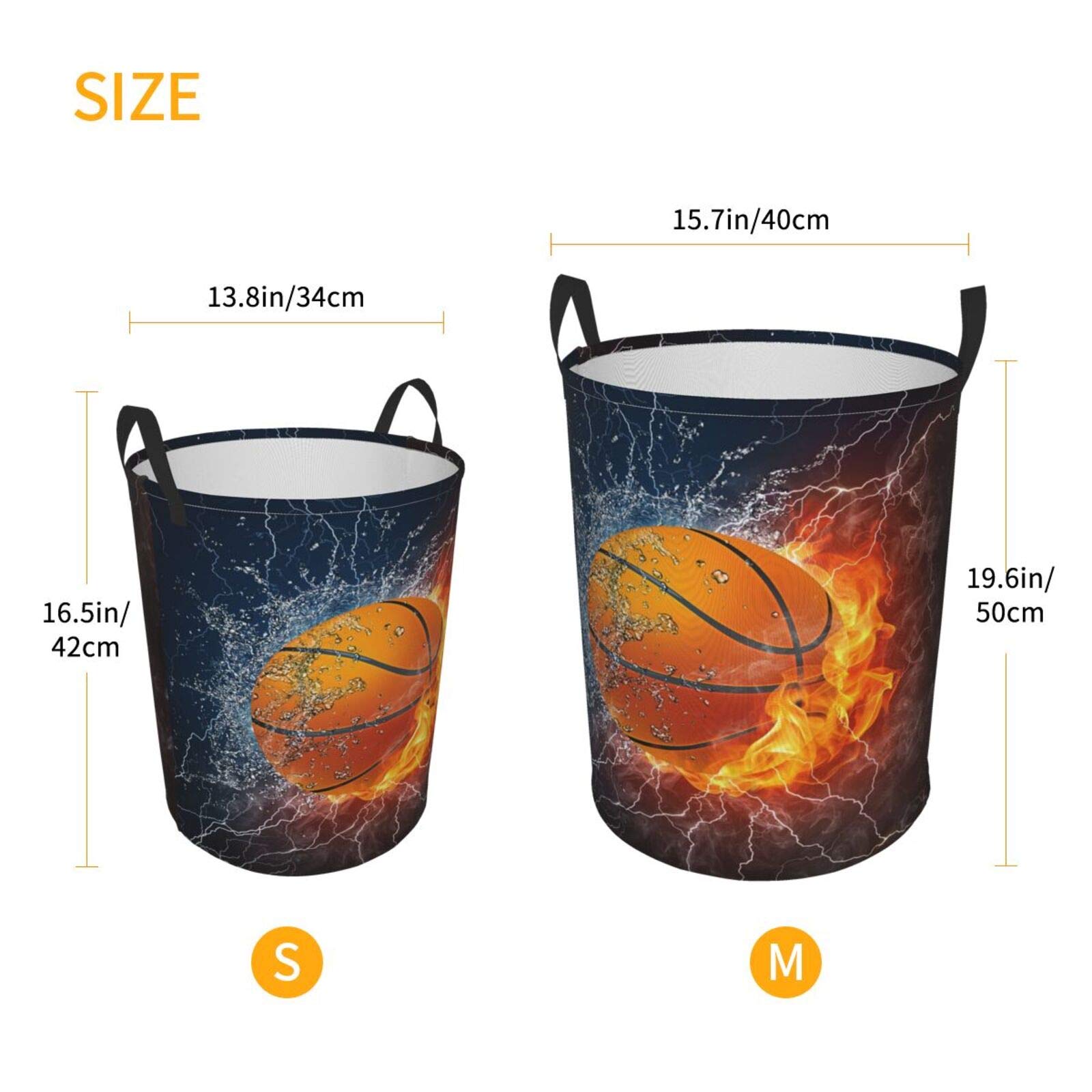 3D Fire Basketball Collapsible Laundry Basket with Handle - Waterproof Fabric Hamper for Clothes, Toys & Storage - Large Capacity Organizer Bin for Bedroom, Bathroom & Dorm Room - Perfect for Sports Fans & College Students