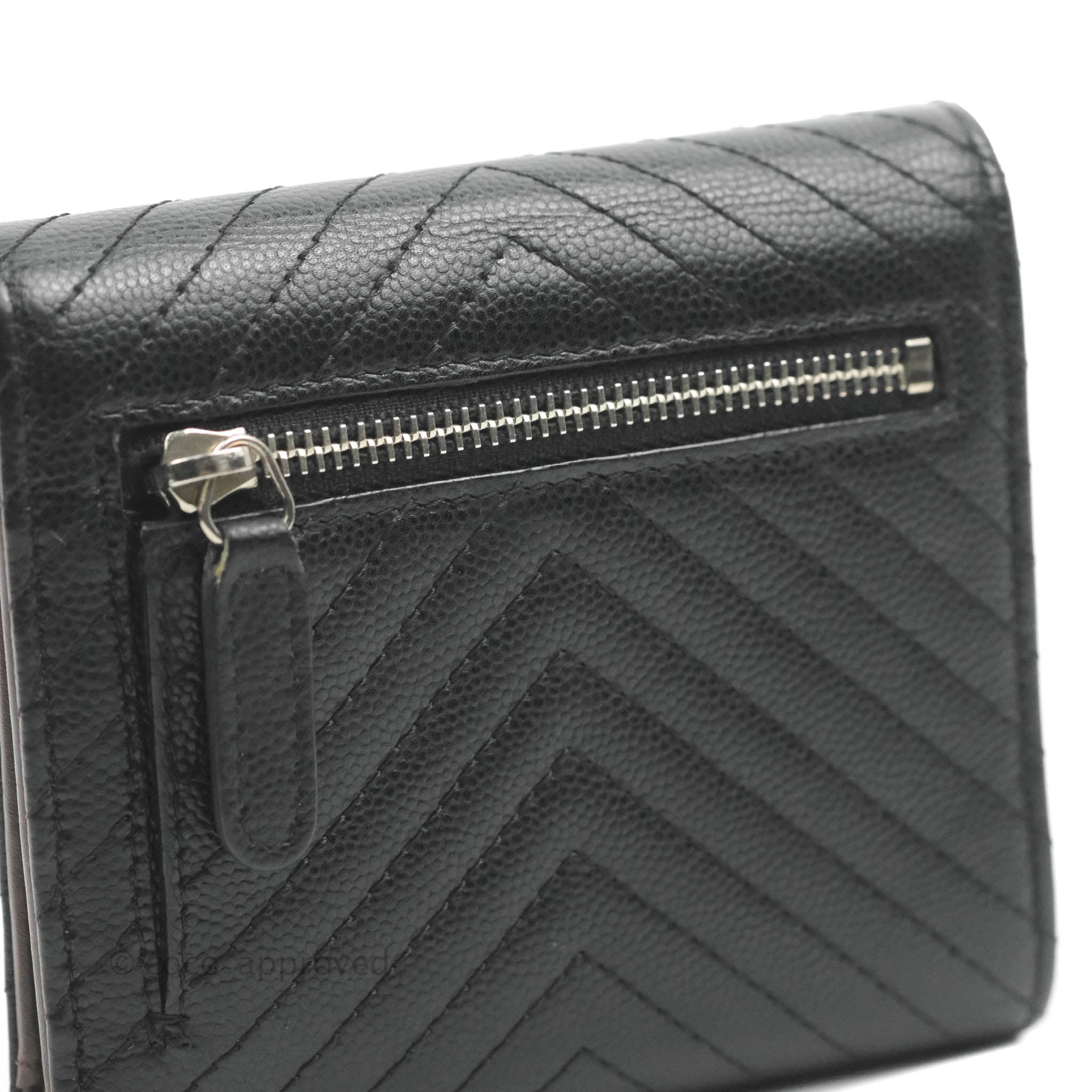 Chanel Classic Flap Chevron Wallet in Black Caviar Leather with Silver Hardware - Luxury Women's Wallet for Everyday Use & Special Occasions