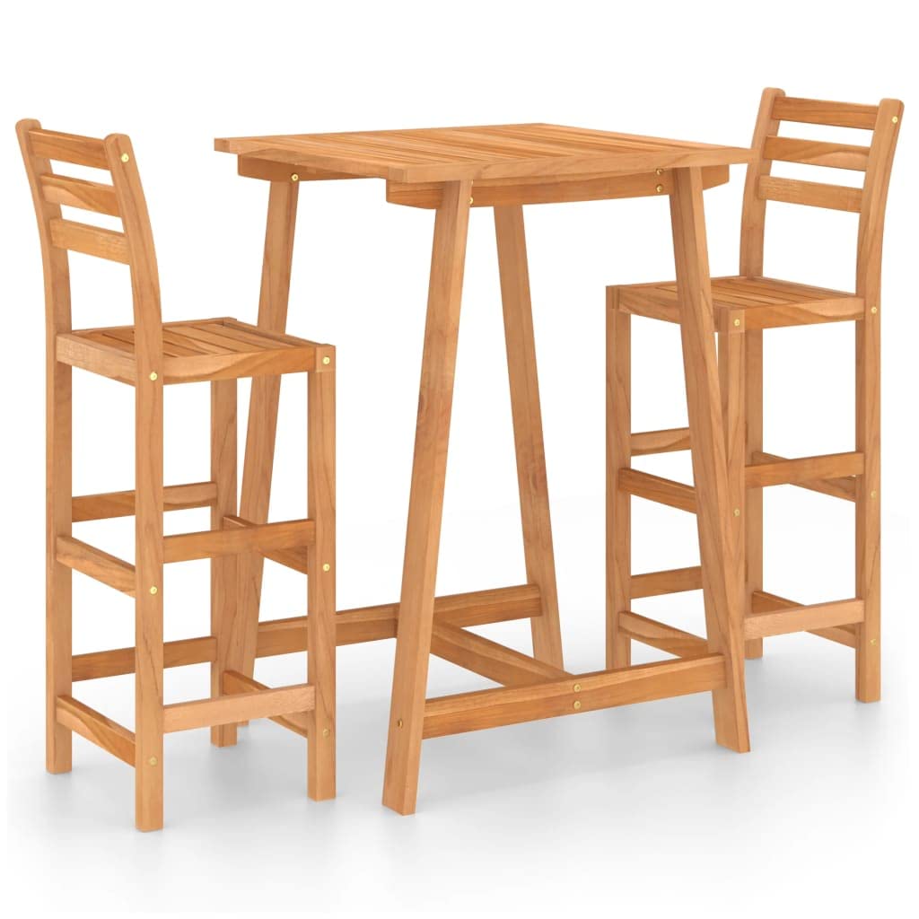 3-Piece Outdoor Bar Set - Solid Acacia Wood Patio Furniture for Lawn, Backyard & Garden - Weather-Resistant Dining Table & Stools for Outdoor Entertaining & Relaxation